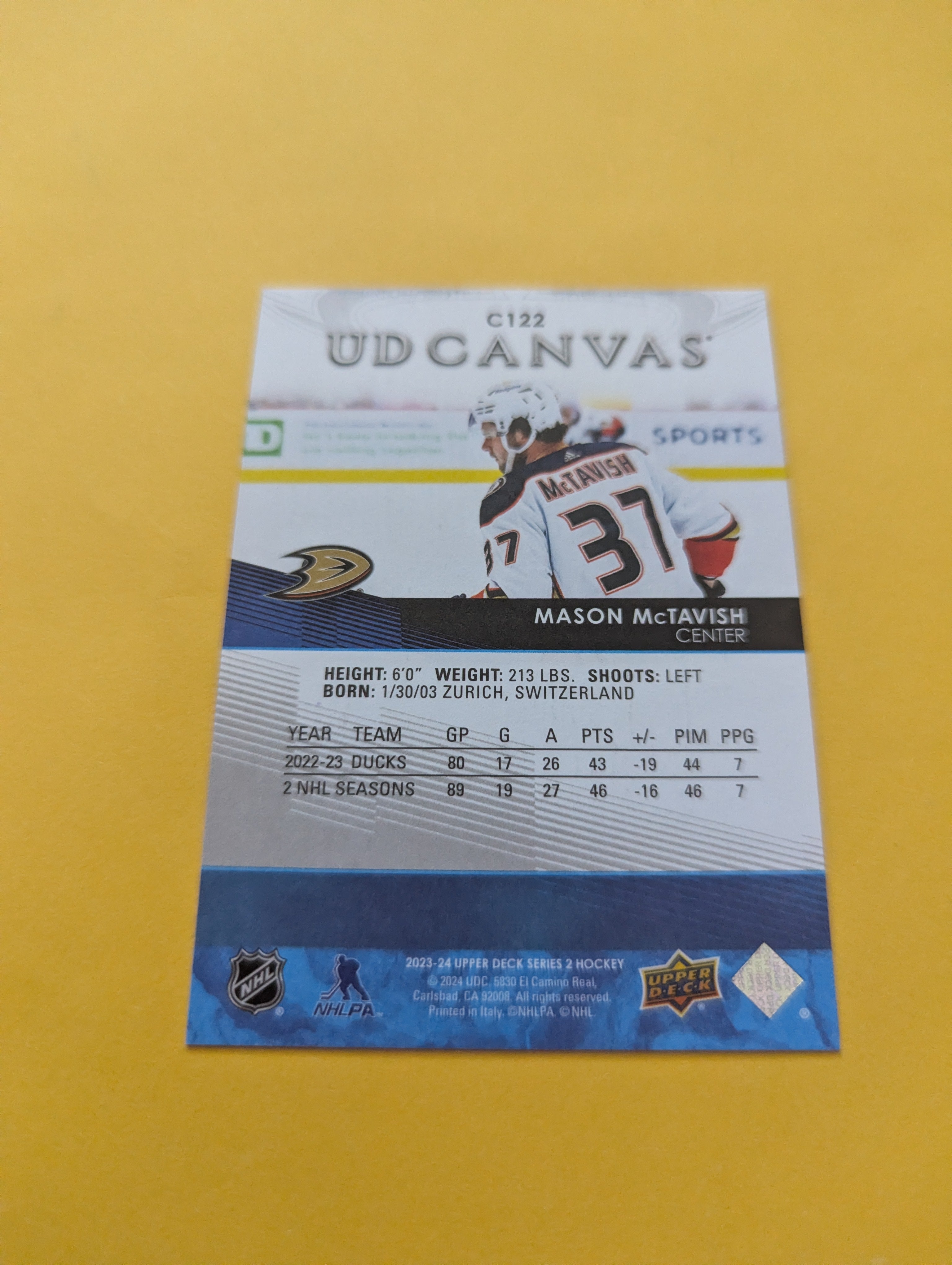 Mason McTavish 23-24 Upper Deck UD Canvas Card