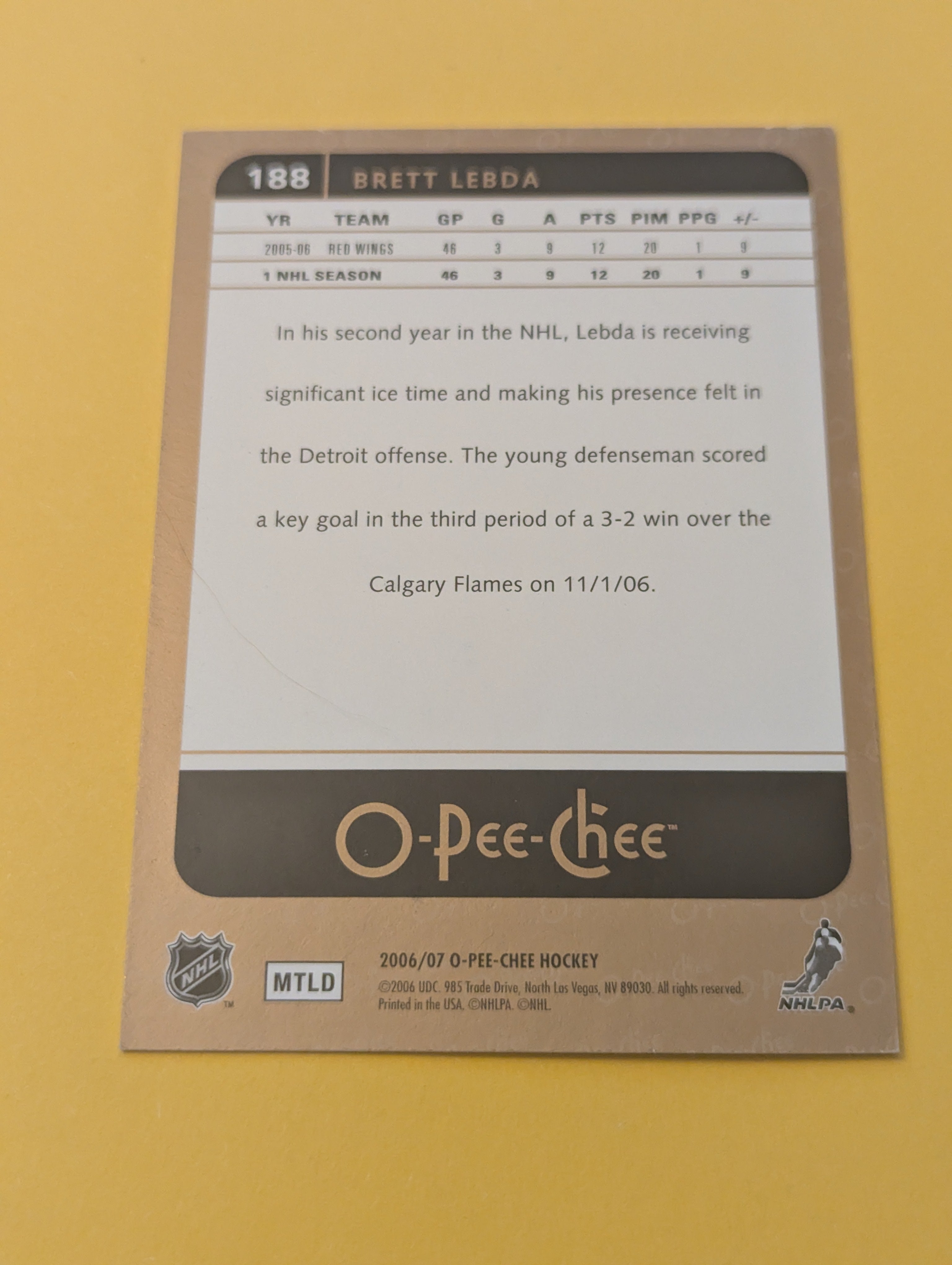 Brett Lebda Signed Detroit Red Wings Card
