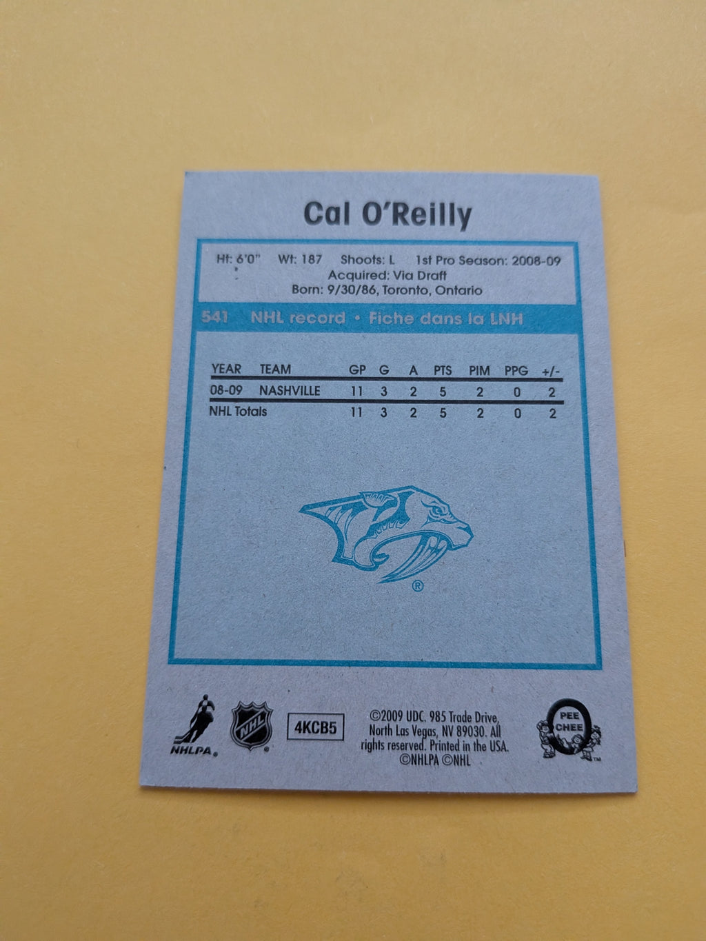 Cal O'Reilly Signed Nashville Predators Rookie Card C