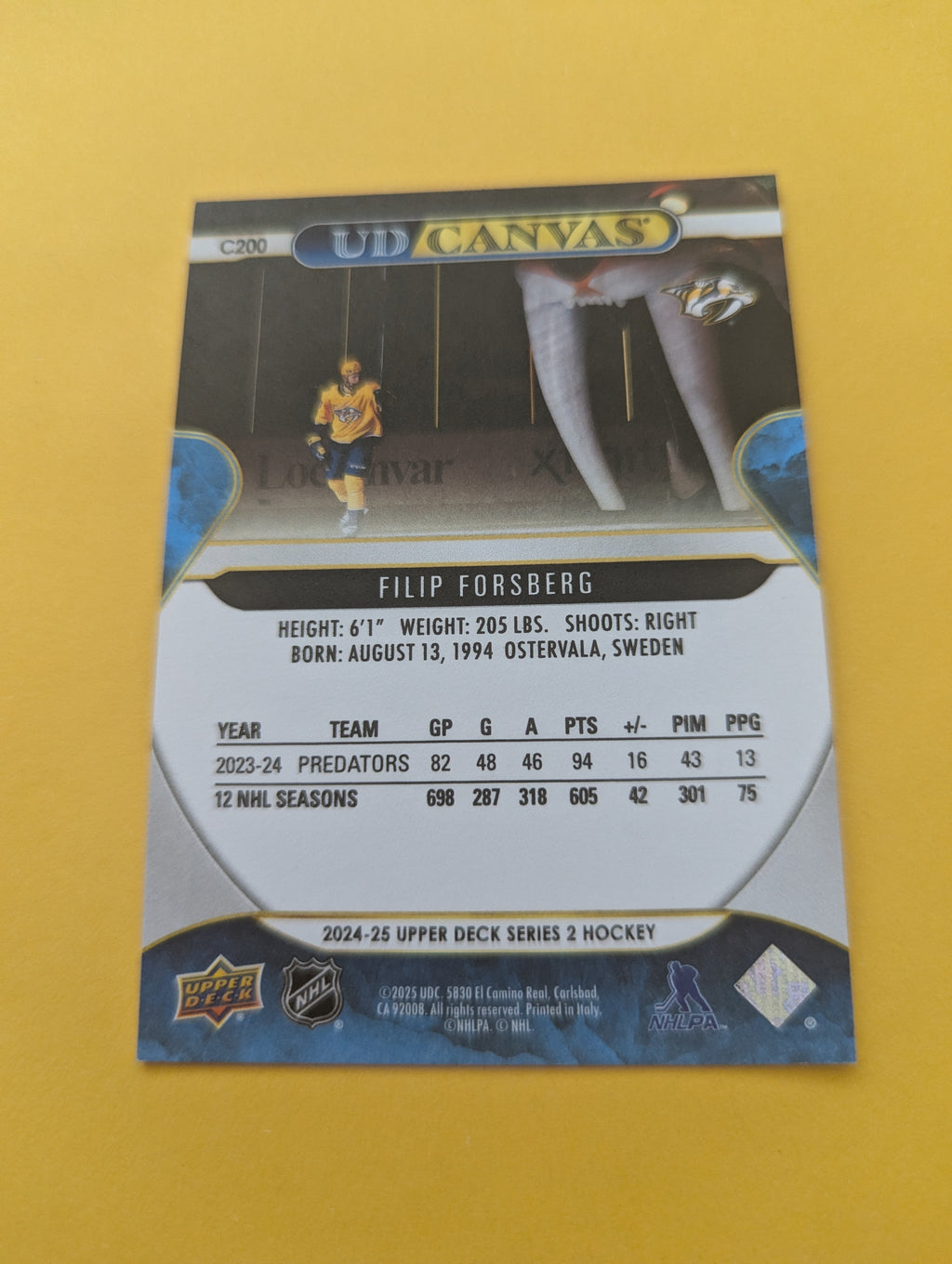 Filip Forsberg 24-25 Upper Deck UD Canvas Card