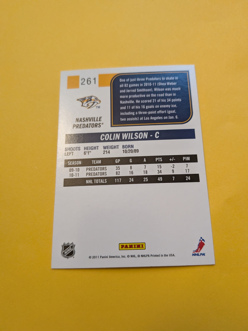 Colin Wilson Signed Nashville Predators Card M