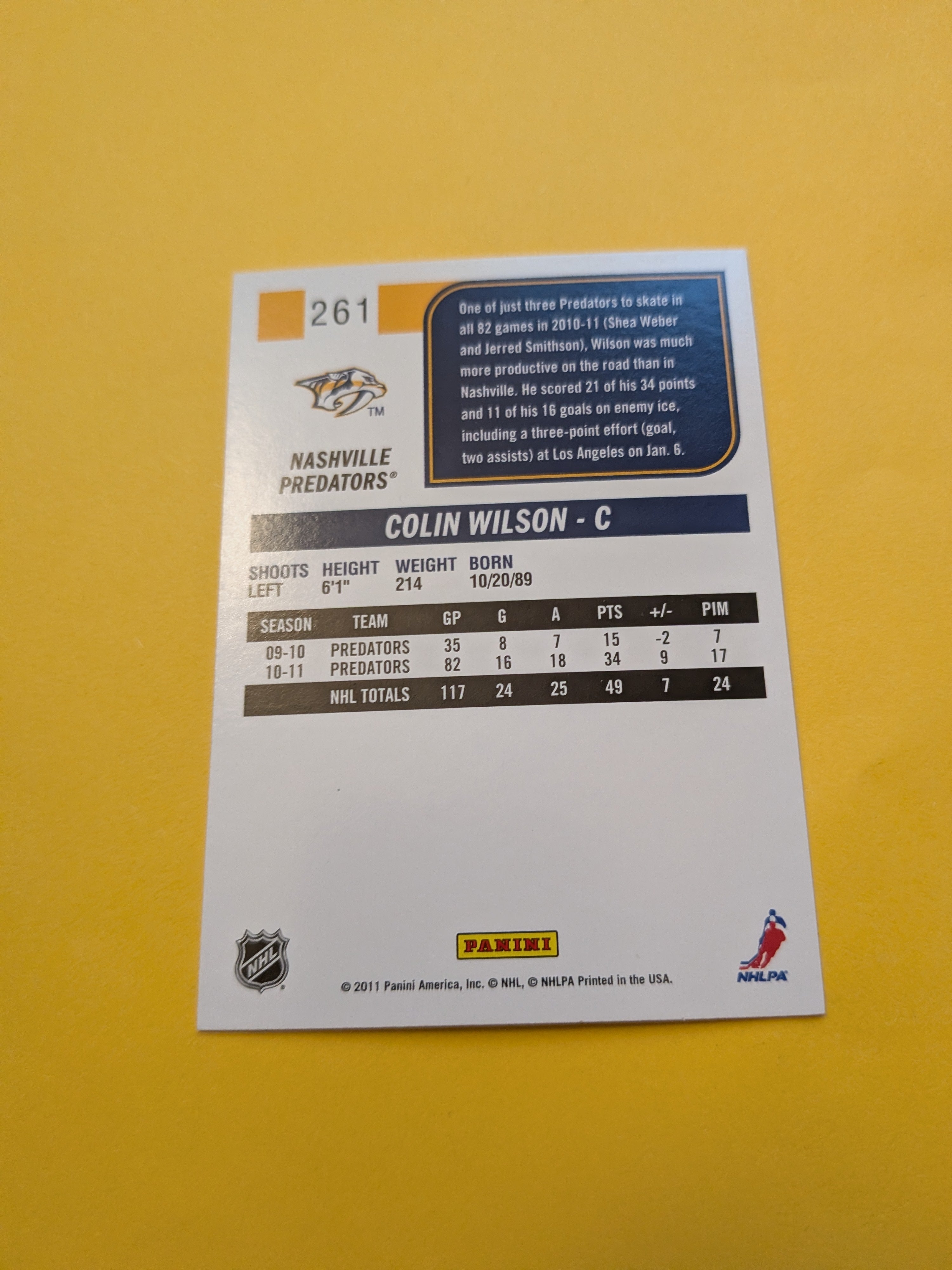 Colin Wilson Signed Nashville Predators Card M