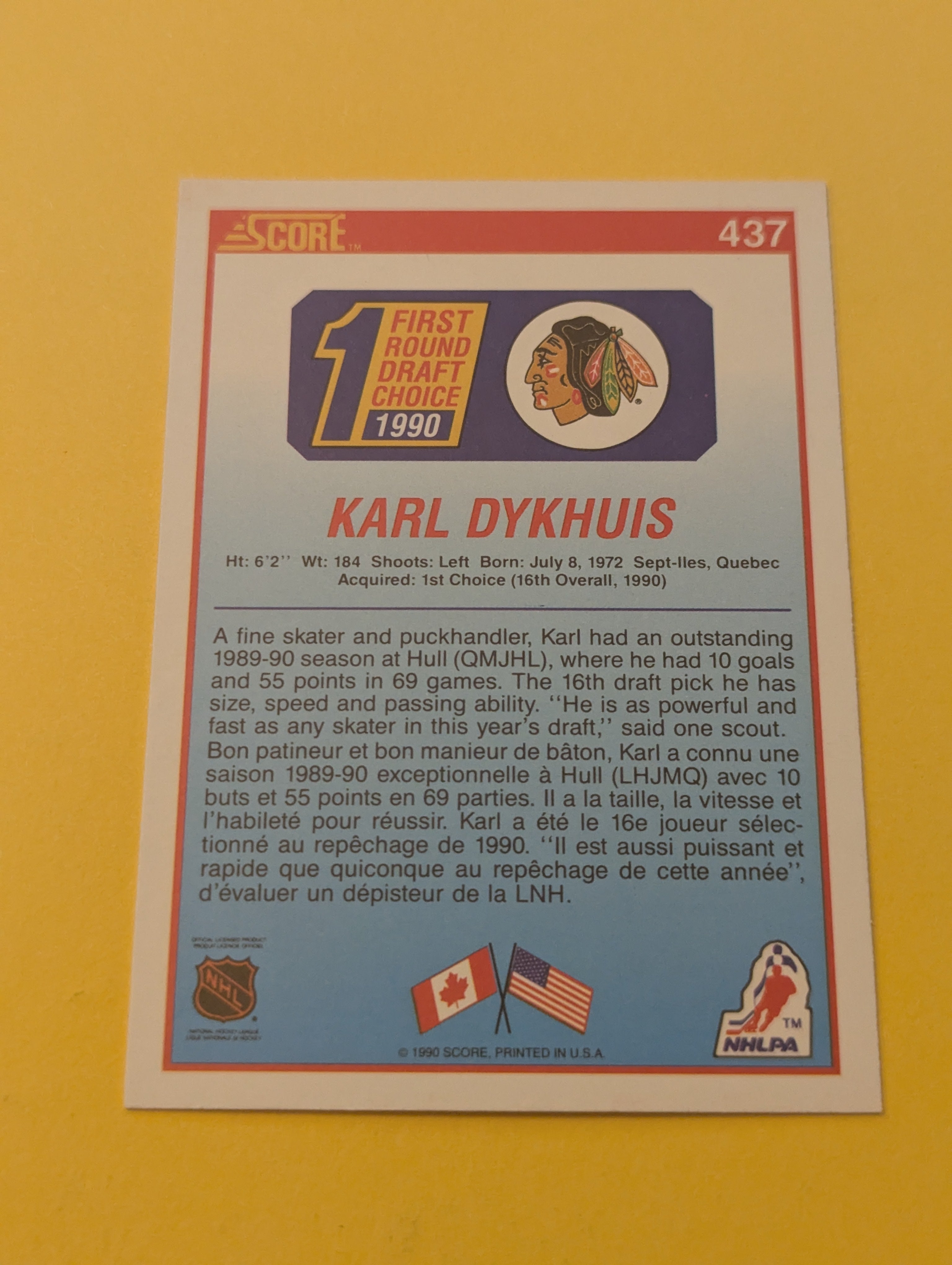 Karl Dykhuis Signed Chicago Blackhawks Rookie Card