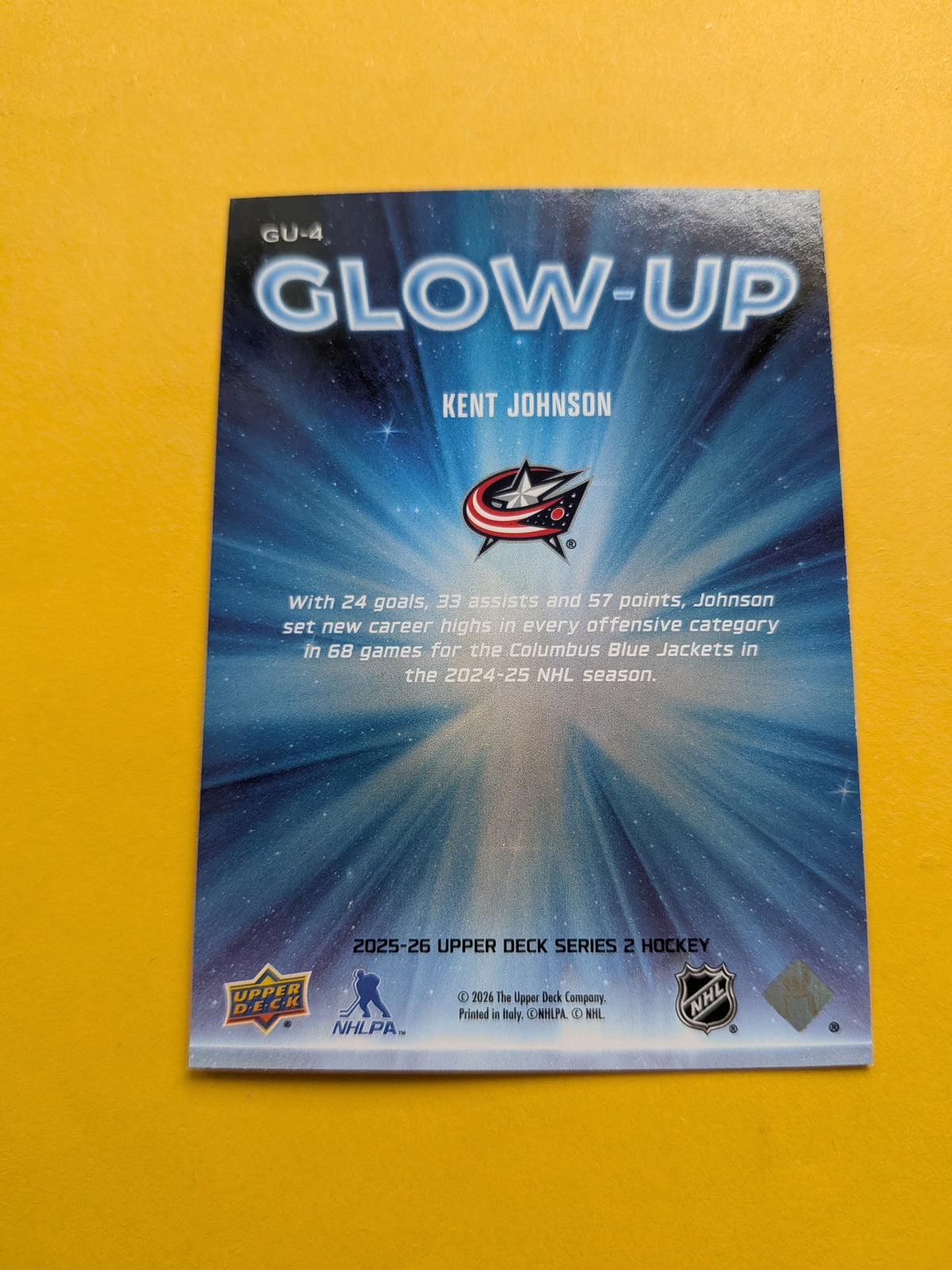 Kent Johnson 25-26 Upper Deck Glow-Up Card