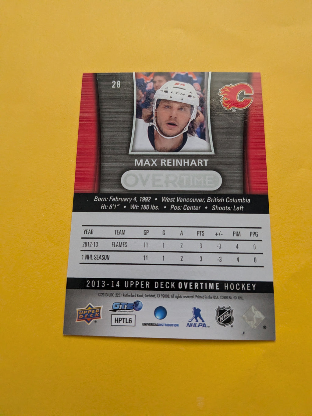 Max Reinhart Signed Calgary Flames Rookie Card