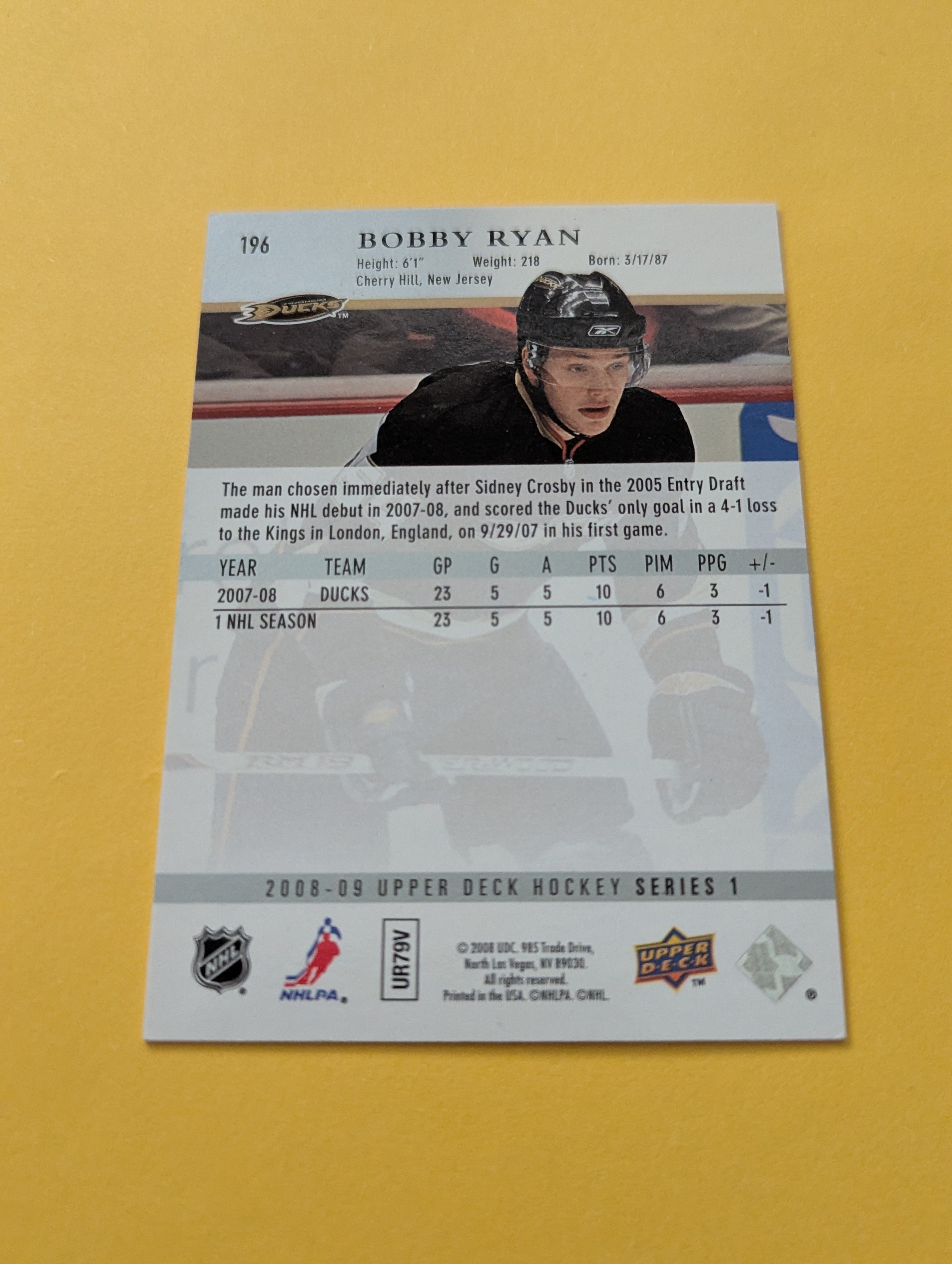 Bobby Ryan Signed Anaheim Ducks Card