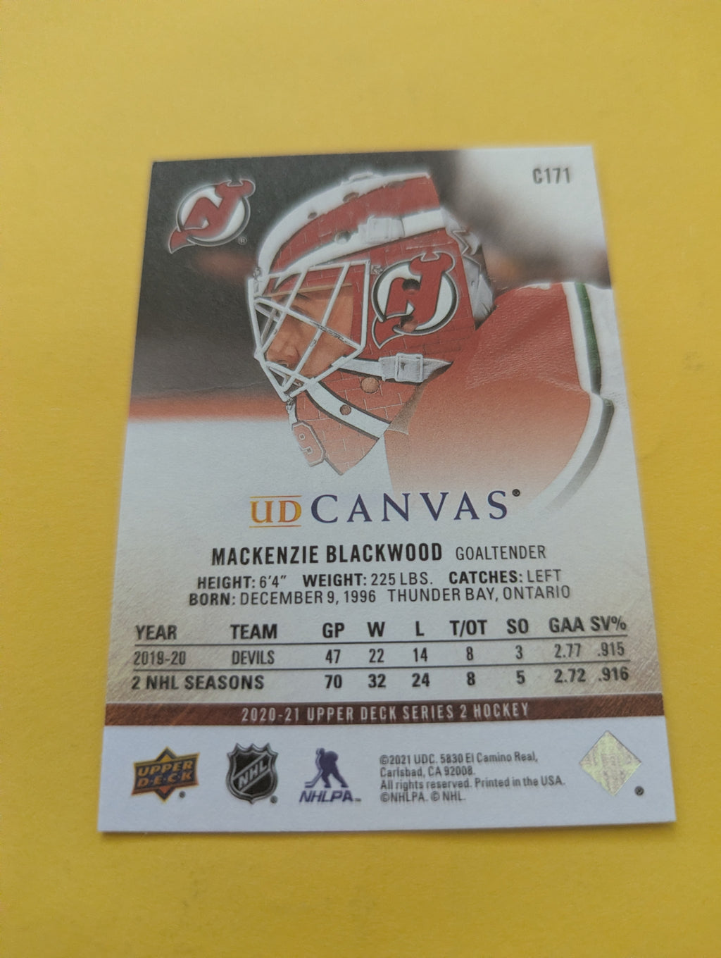 Mackenzie Blackwood 20-21 Upper Deck UD Canvas Card