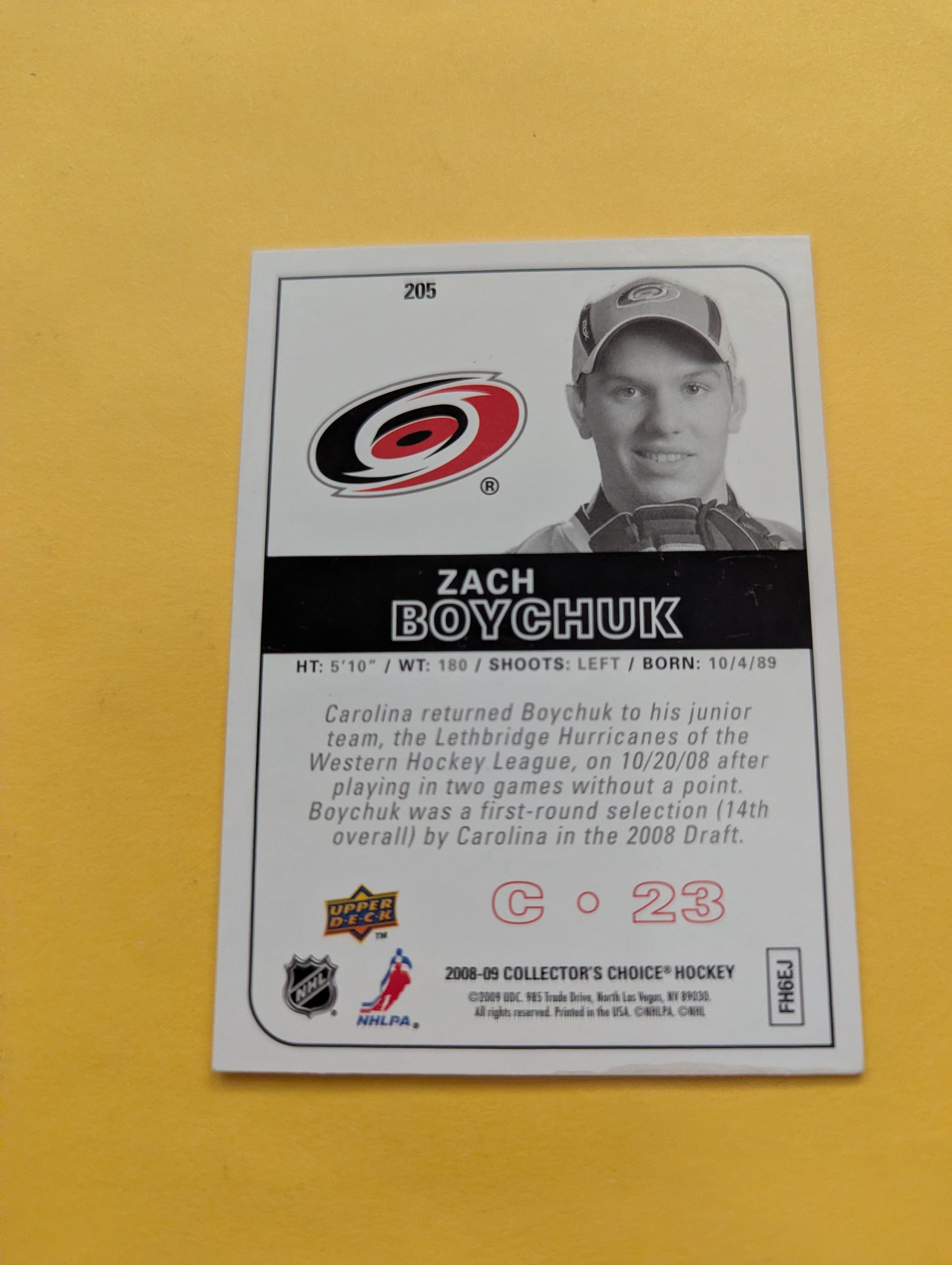 Zach Boychuk Signed Carolina Hurricanes Rookie Card A