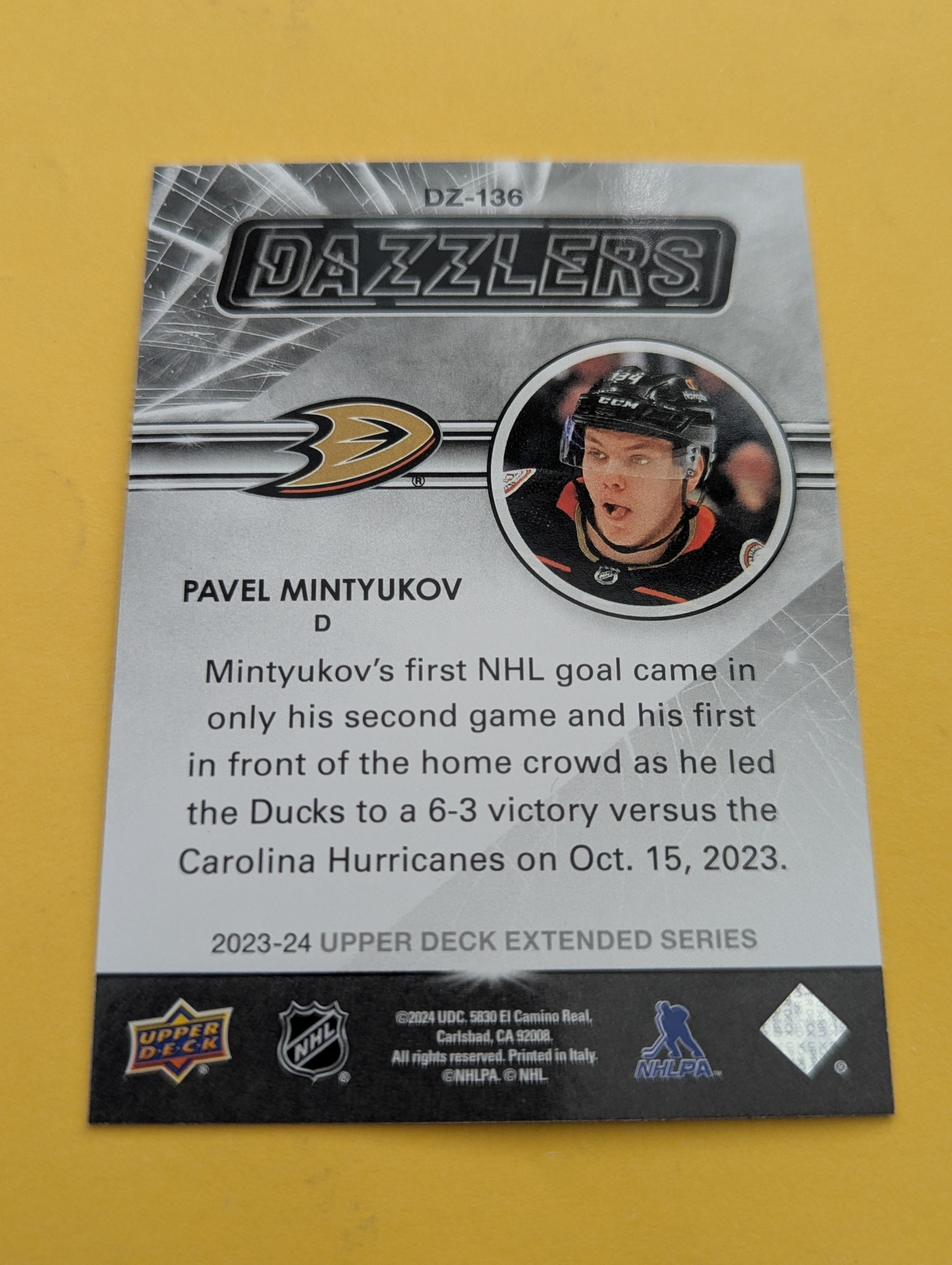 Pavel Mintyukov 23-24 Upper Deck Dazzlers Green Card