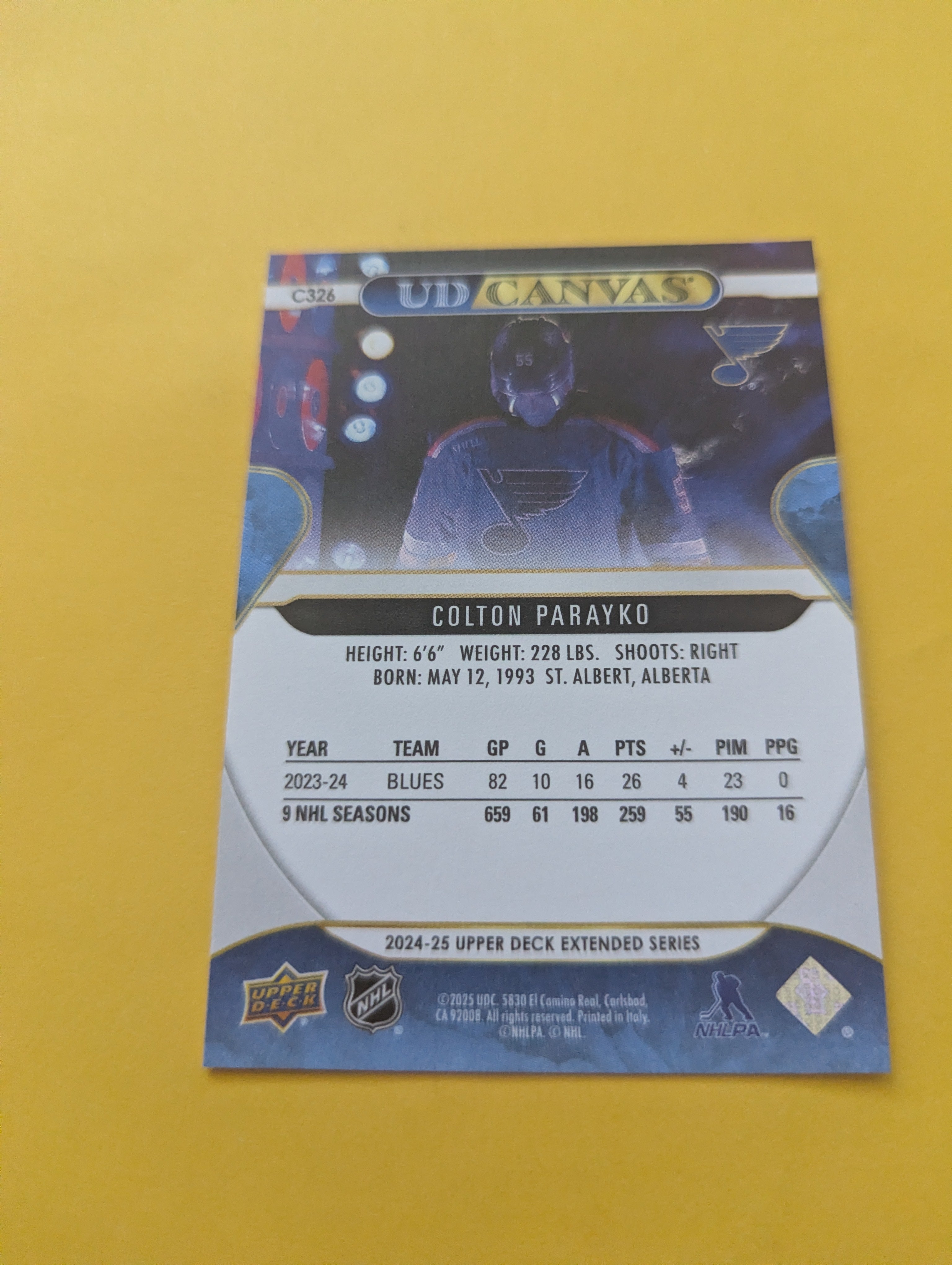 Colton Parayko 24-25 Upper Deck UD Canvas Card