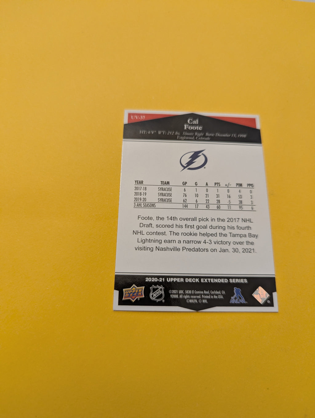 Cal Foote Signed Tampa Bay Lightning Rookie Card