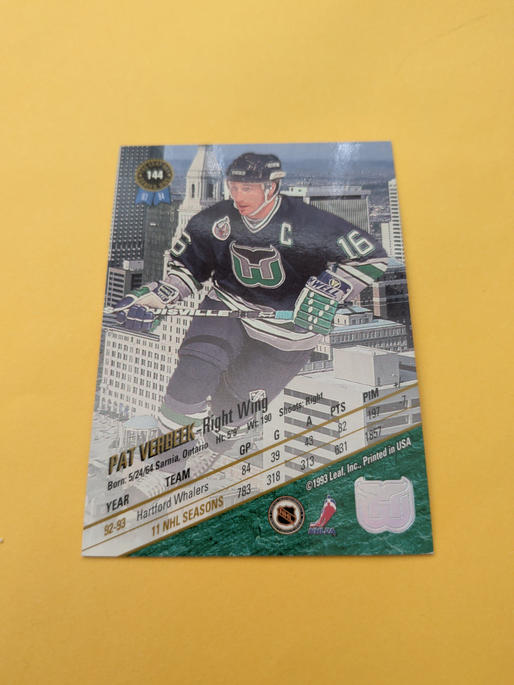 Pat Verbeek Signed Hartford Whalers Card A