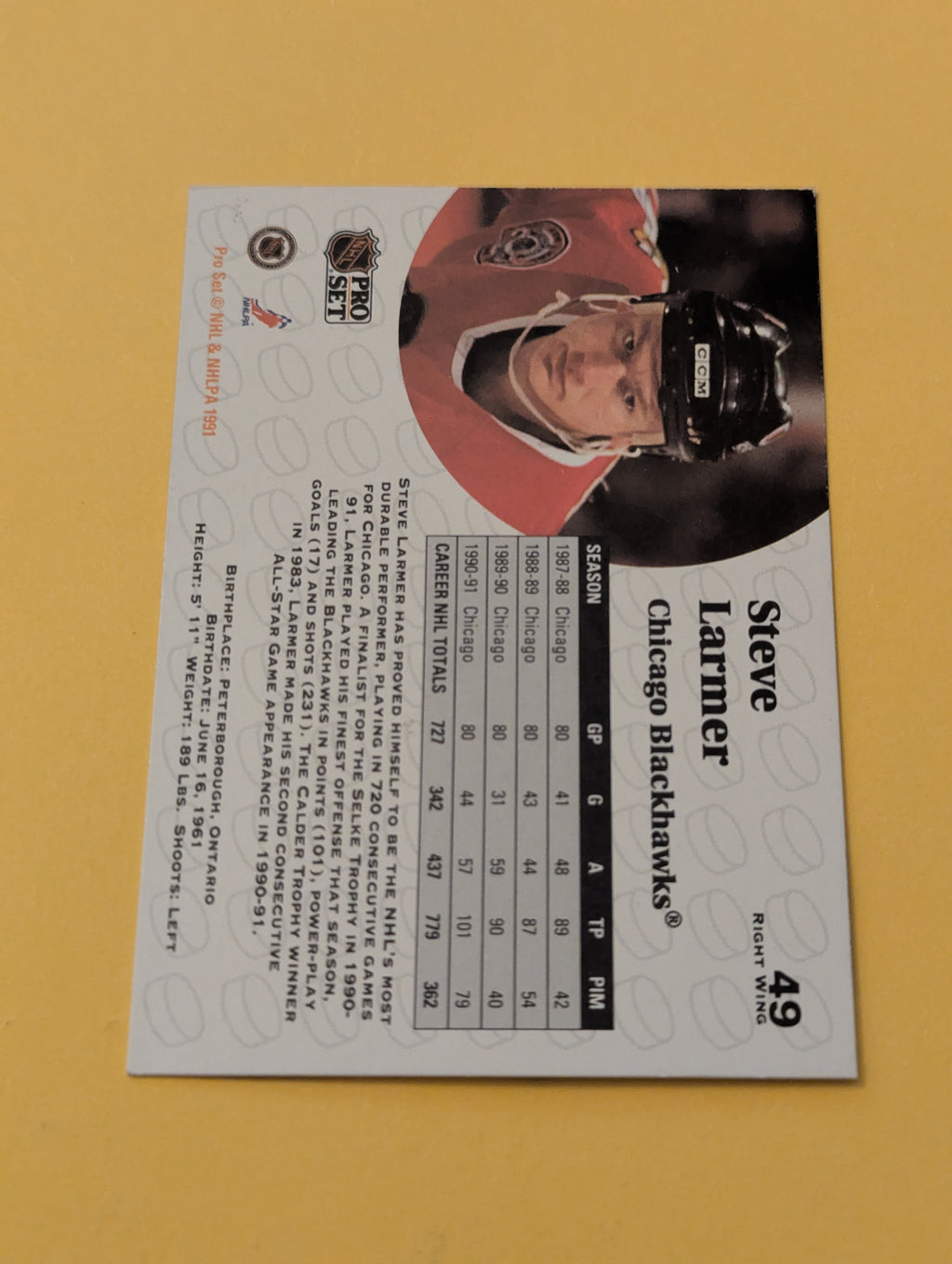 Steve Larmer Signed Chicago Blackhawks Card