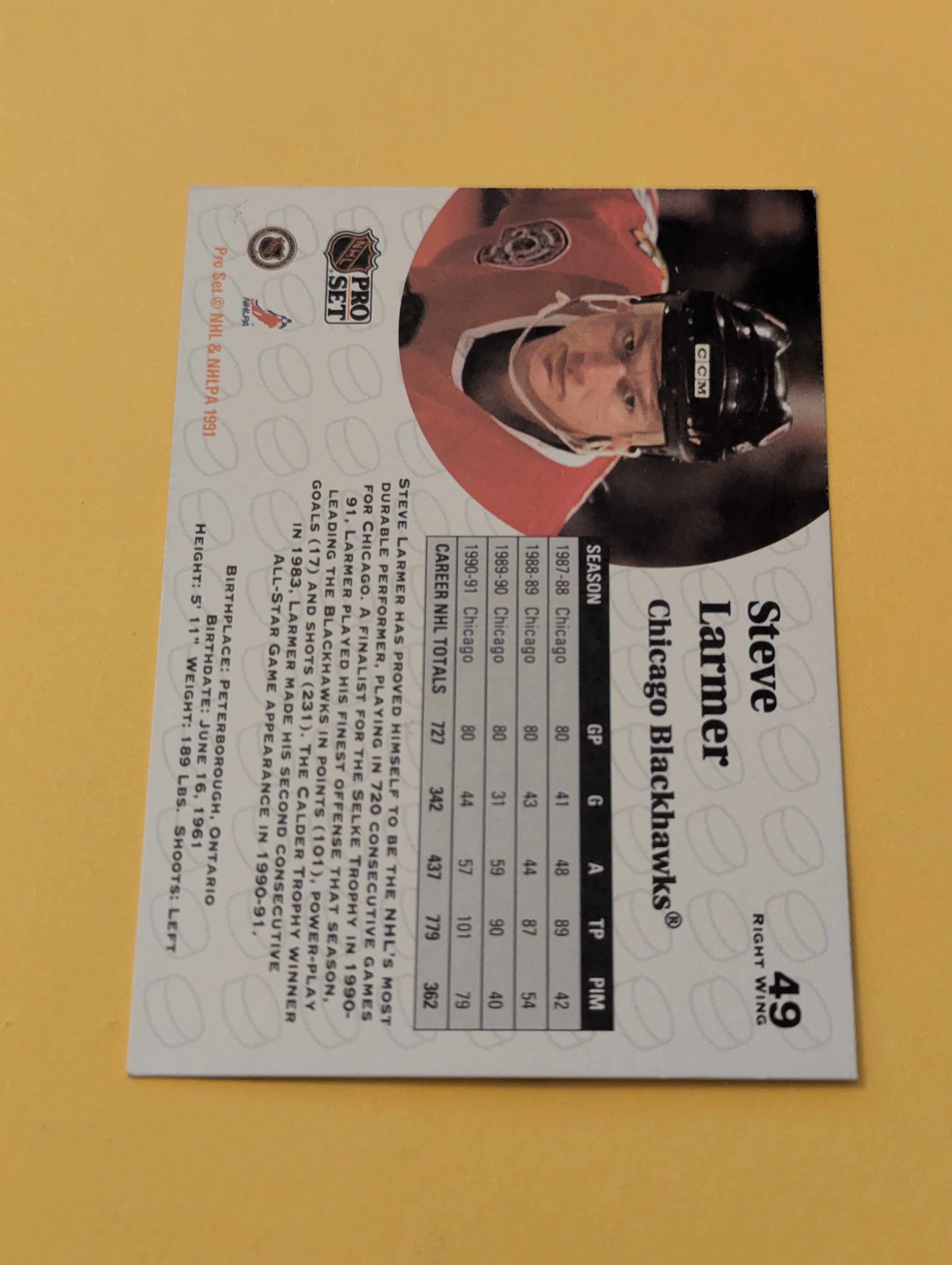 Steve Larmer Signed Chicago Blackhawks Card