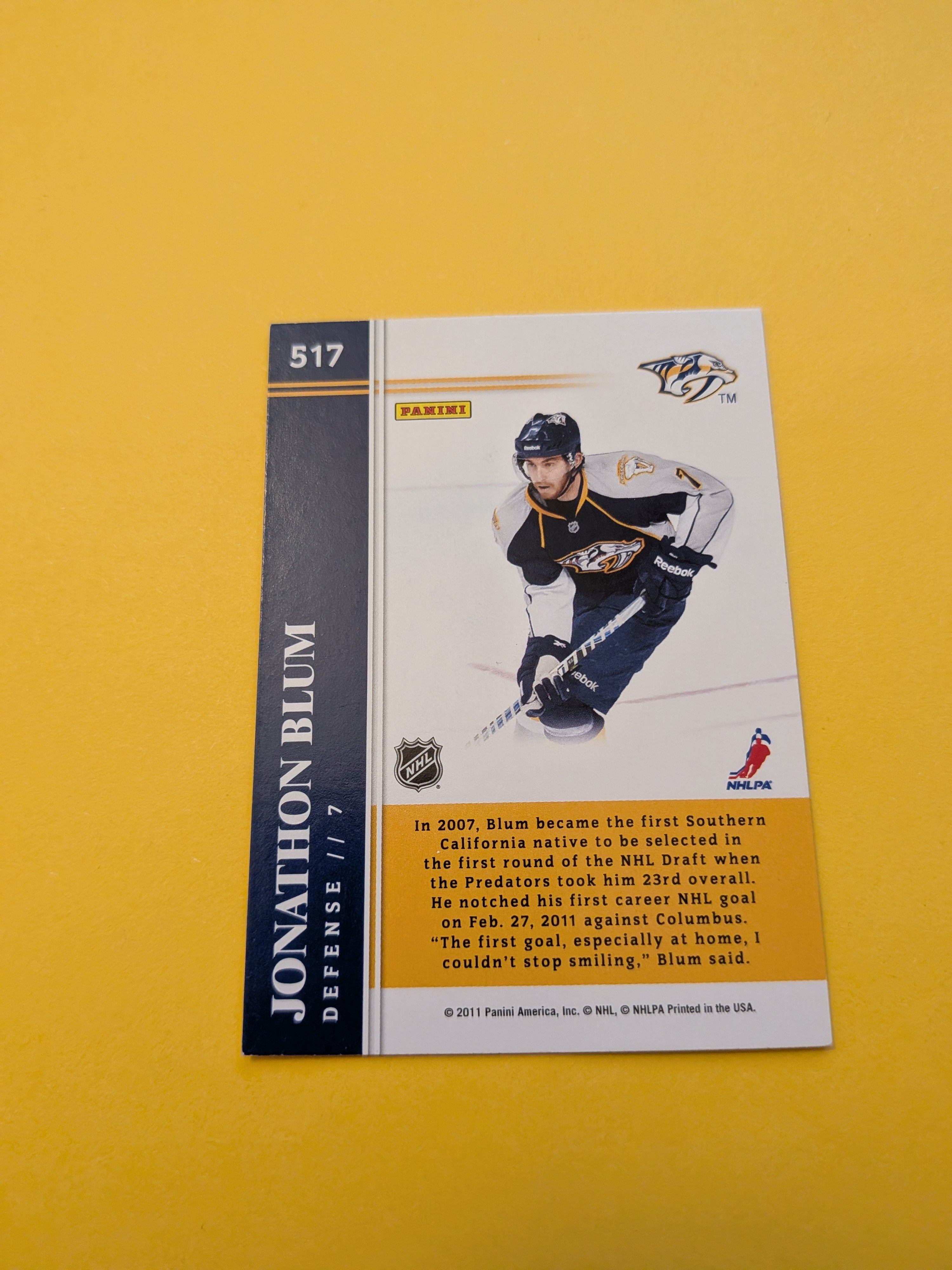 Jonathon Blum Signed Nashville Predators Rookie Card B