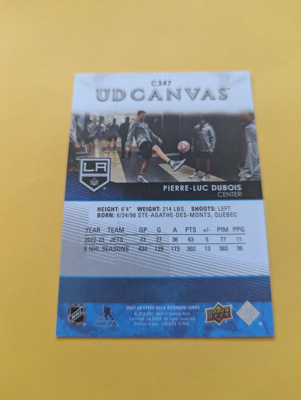 Pierre Luc Dubois 23-24 Upper Deck UD Canvas Card