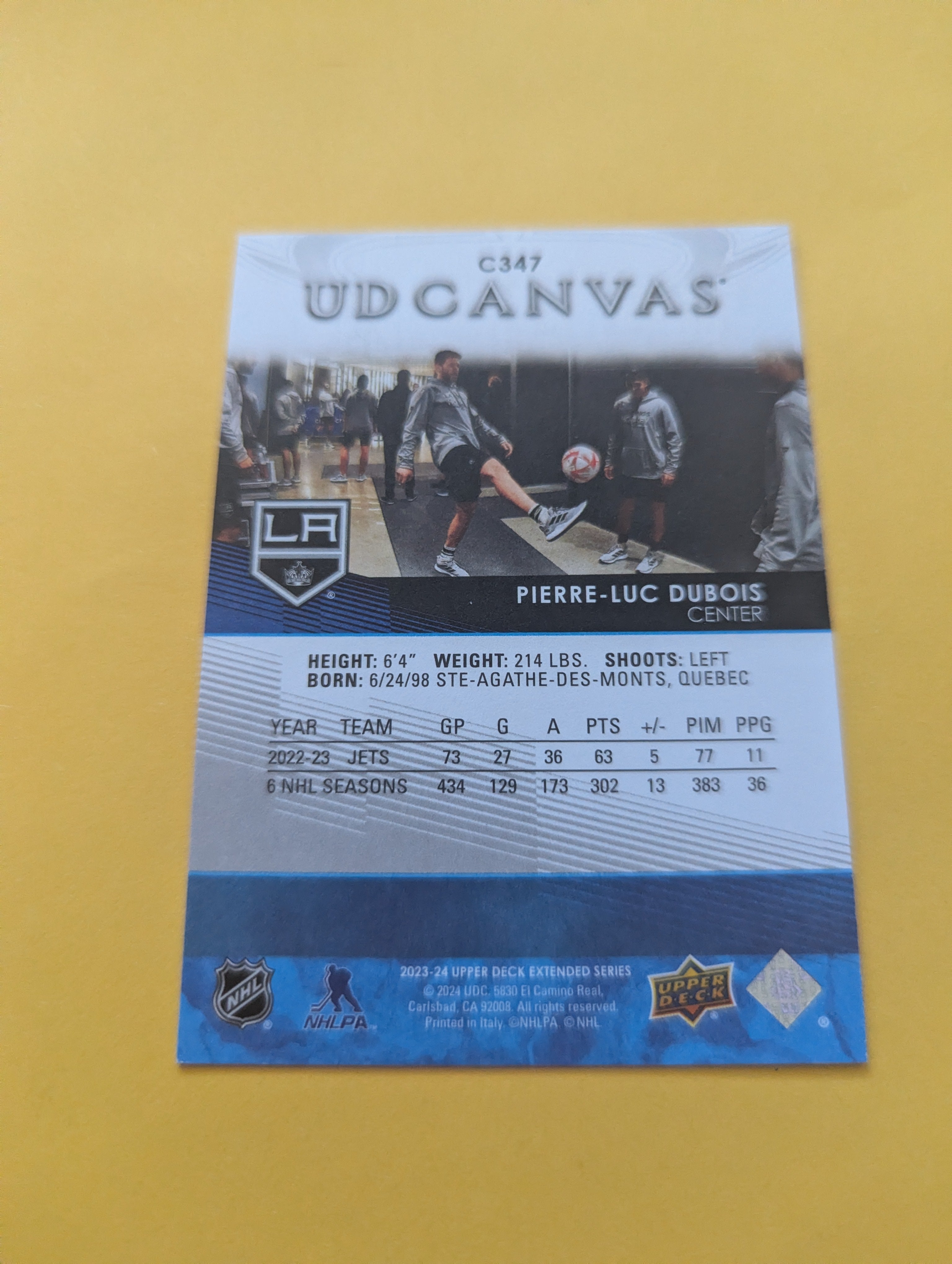 Pierre Luc Dubois 23-24 Upper Deck UD Canvas Card
