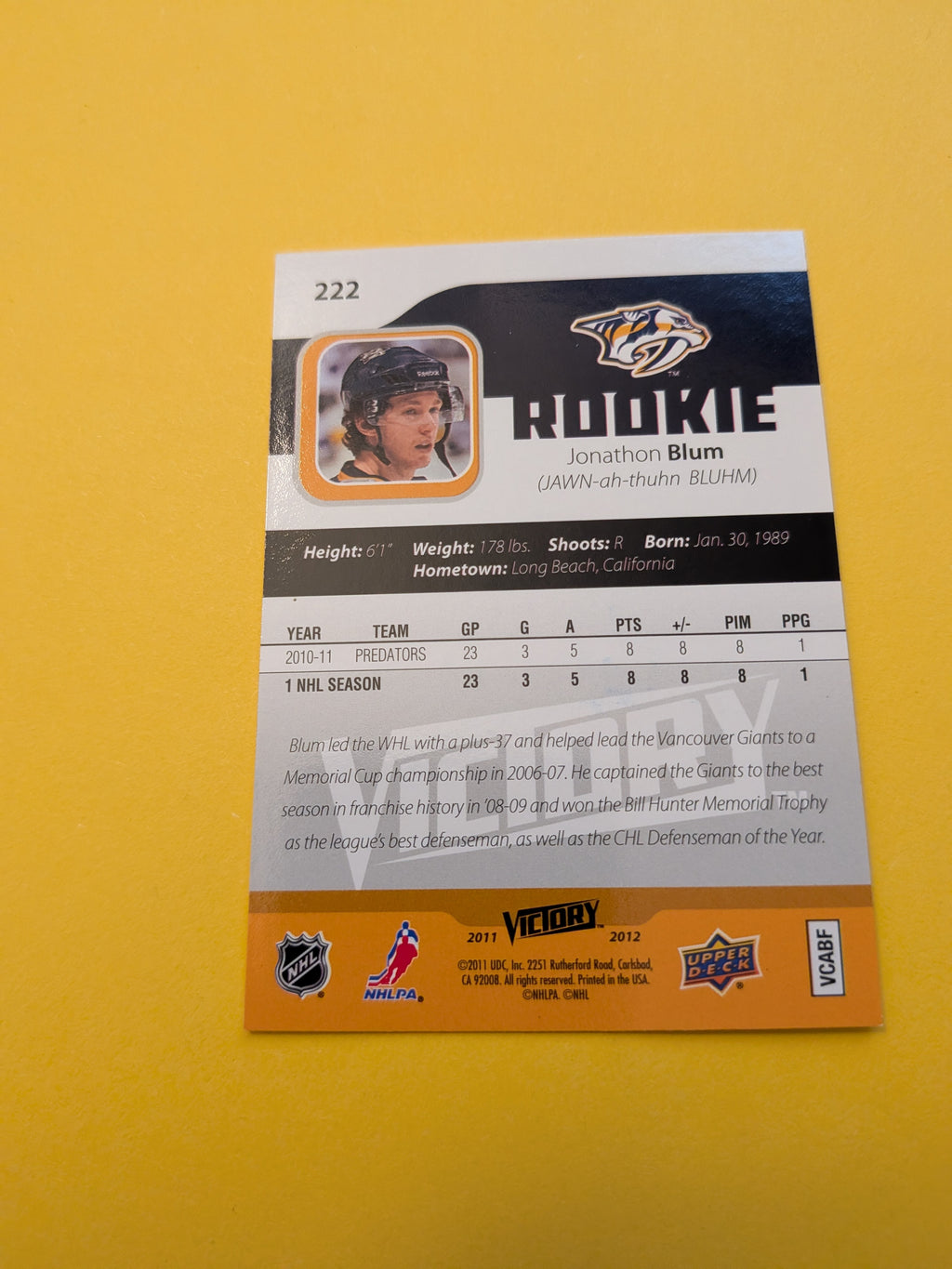 Jonathon Blum Signed Nashville Predators Rookie Card C