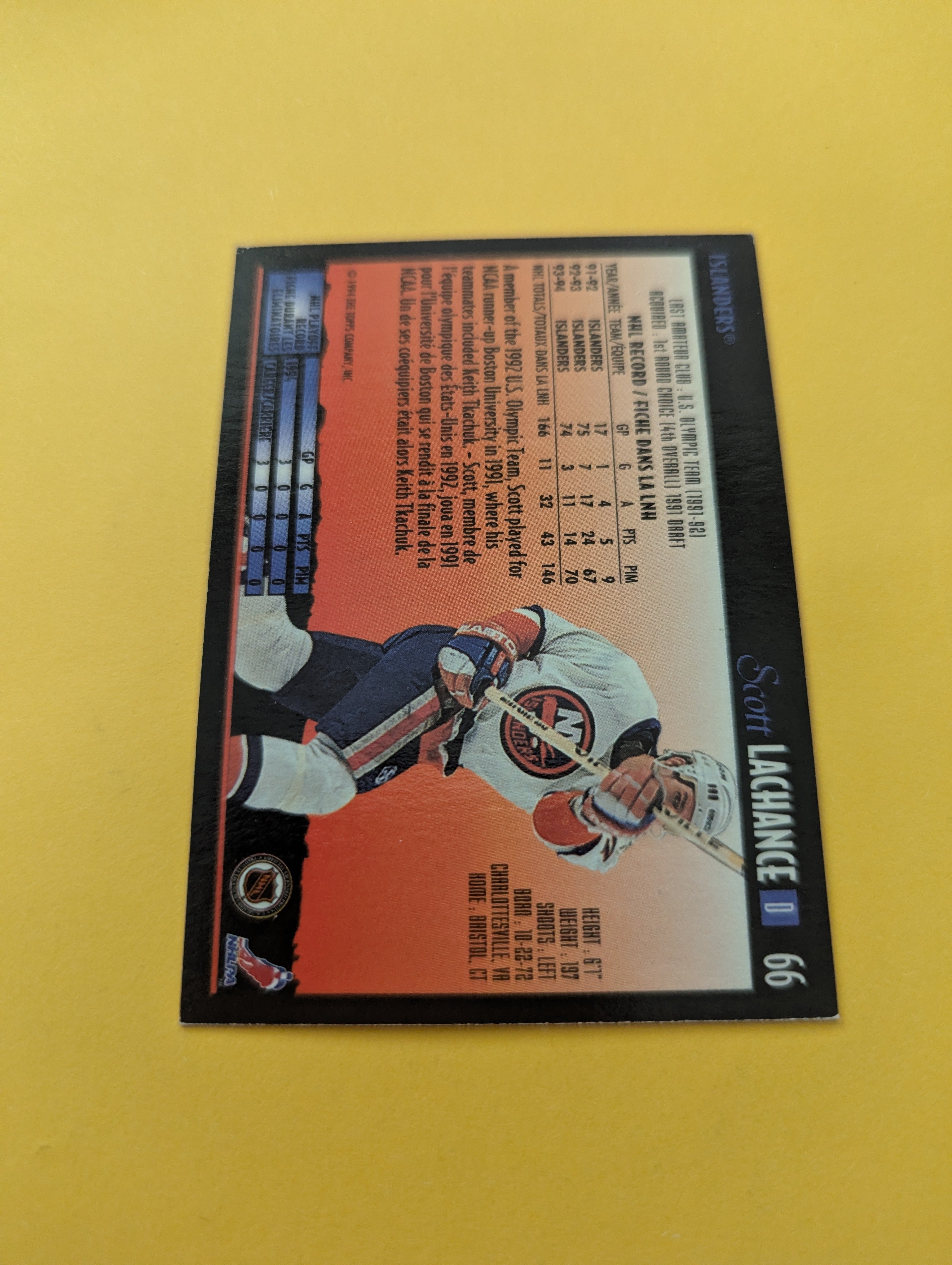 Scott Lachance Signed New York Islanders Card
