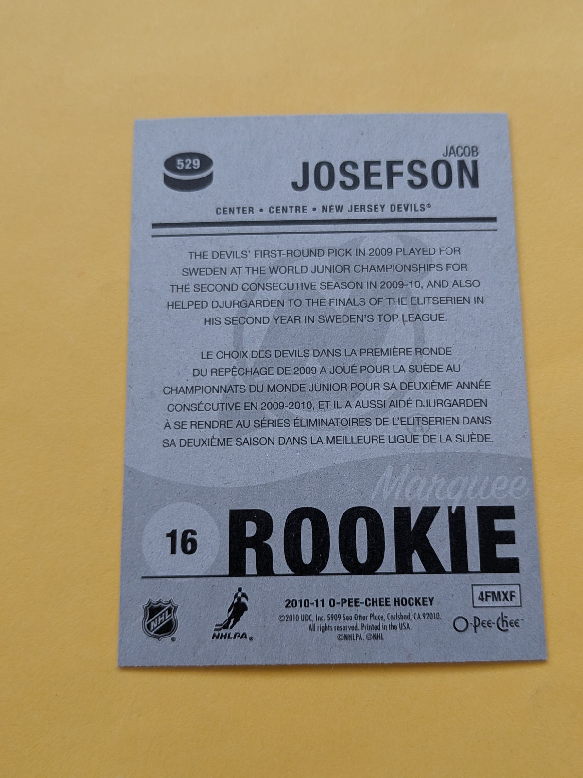Jacob Josefson Signed New Jersey Devils Rookie Card A
