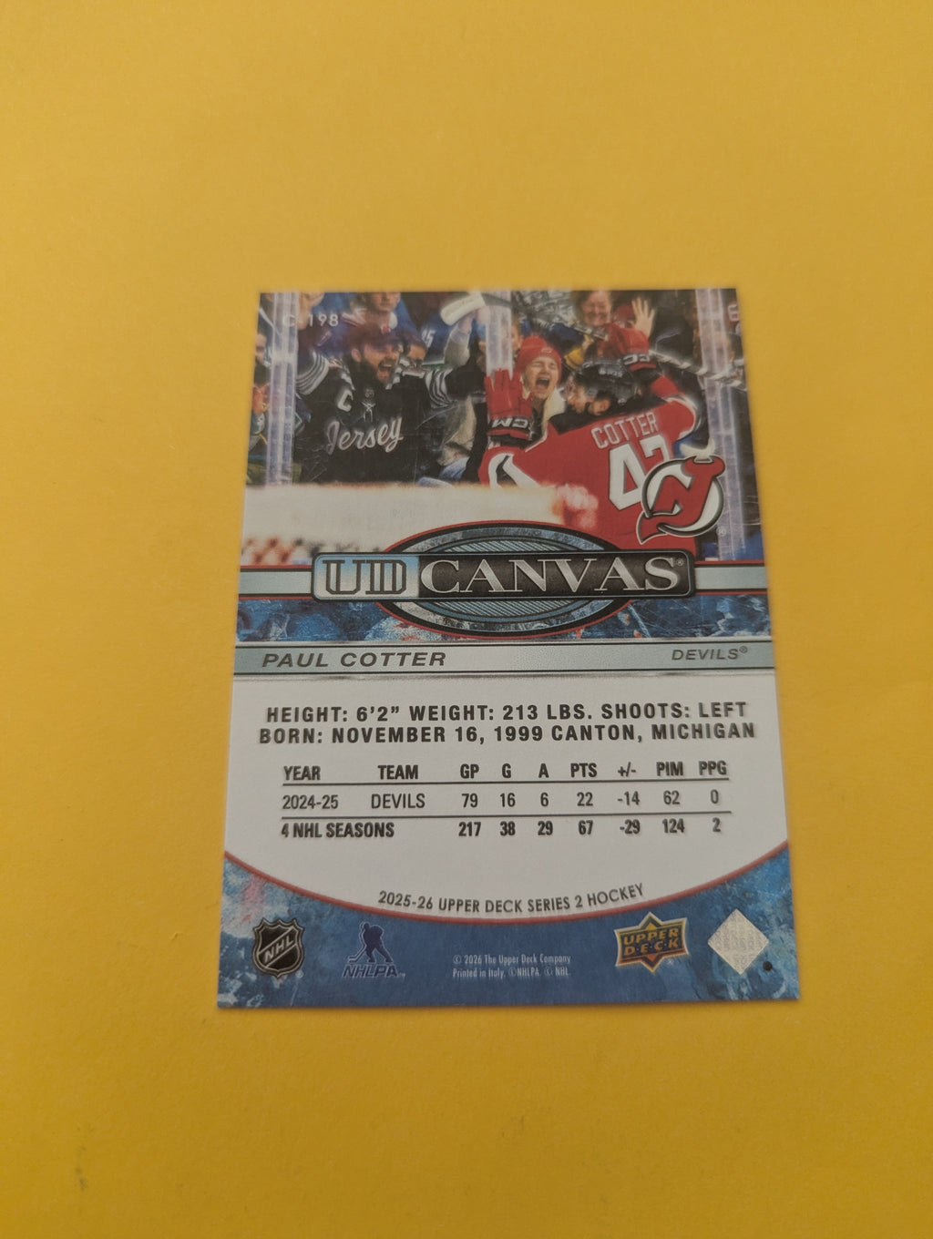 Paul Cotter 25-26 Upper Deck UD Canvas Card