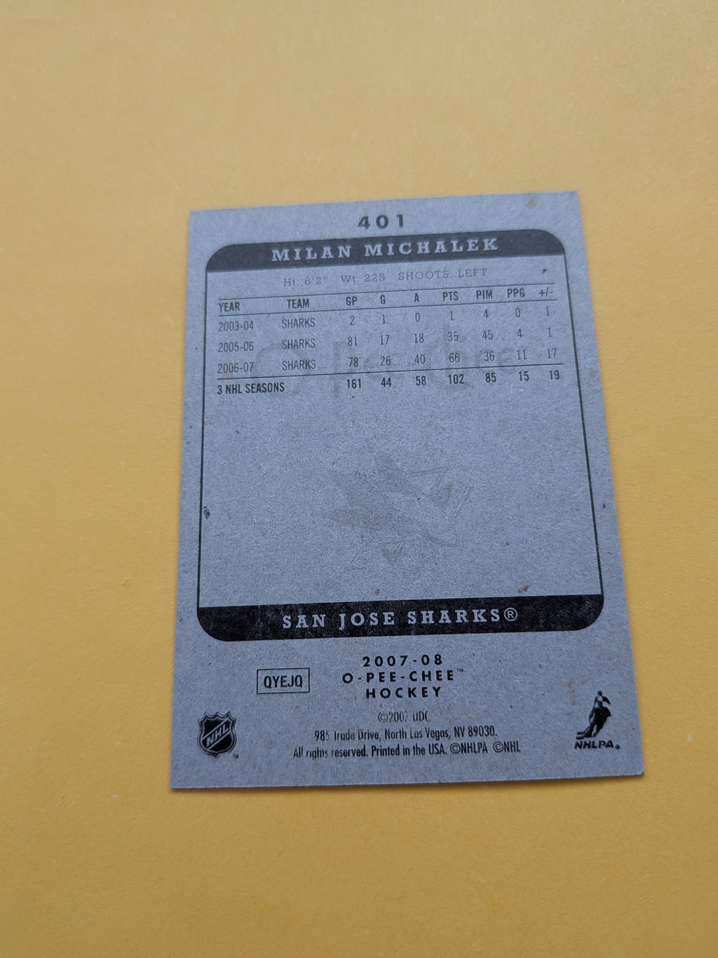 Milan Michalek Signed San Jose Sharks Card F