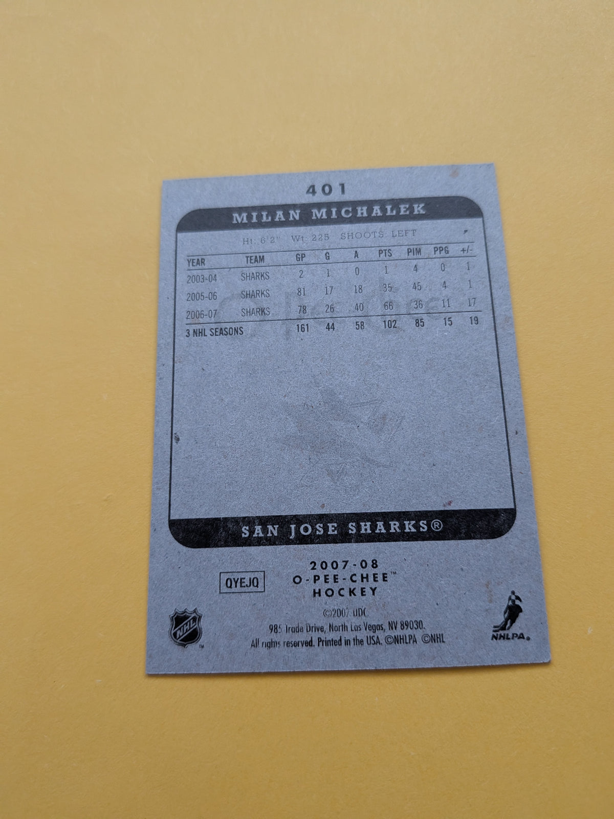 Milan Michalek Signed San Jose Sharks Card F