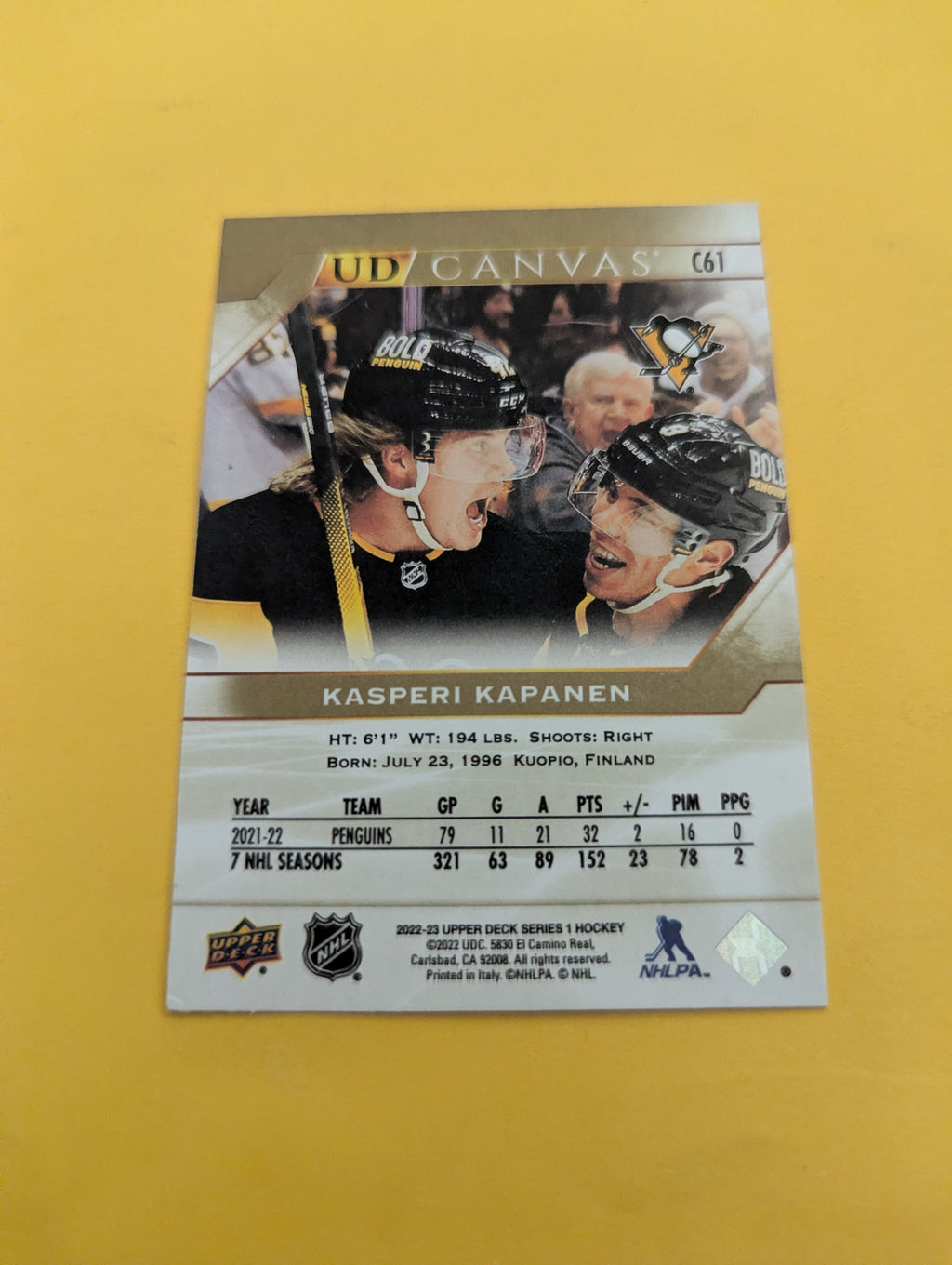 Kasperi Kapanen 22-23 Upper Deck UD Canvas Card