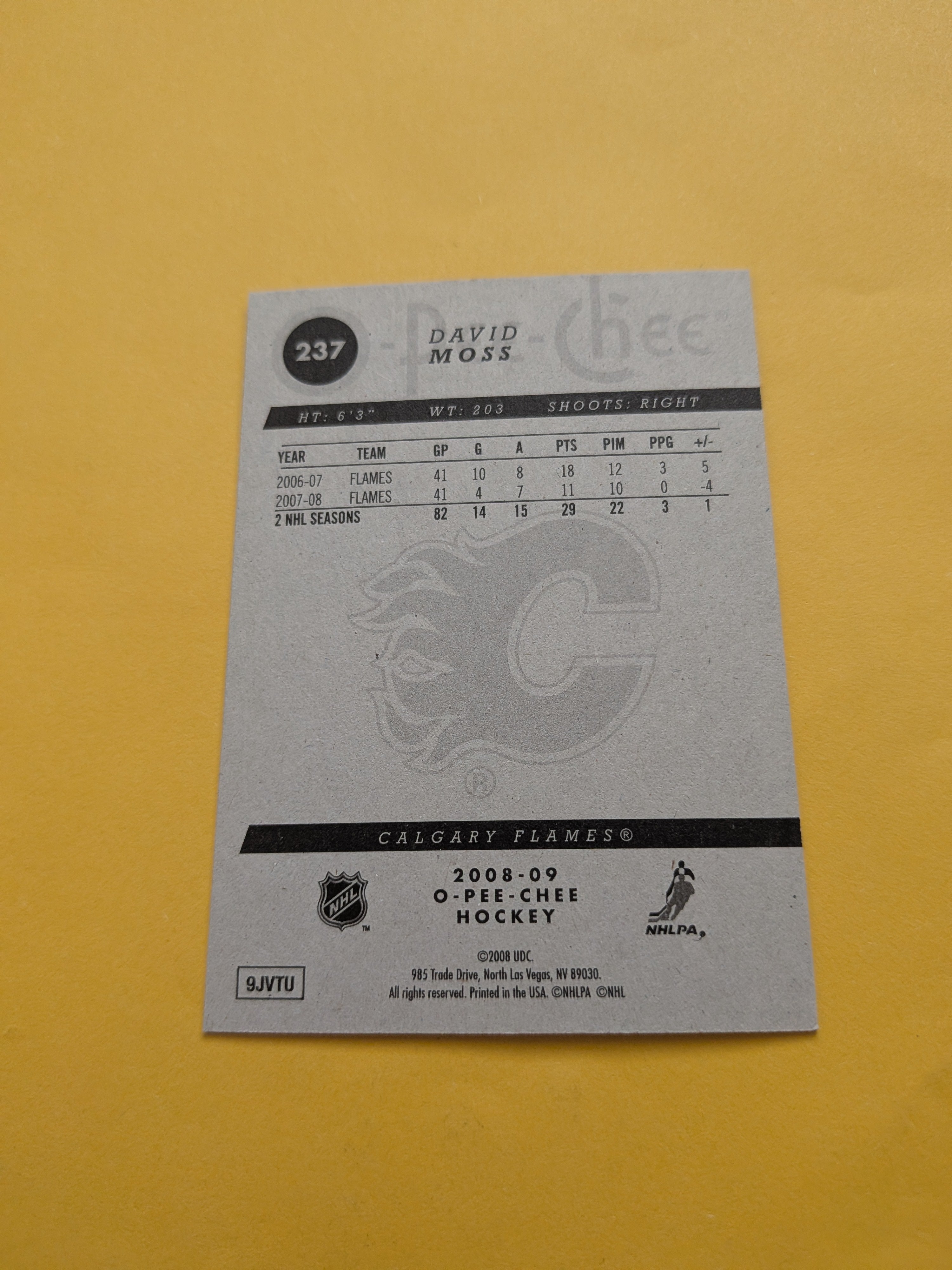 David Moss Signed Calgary Flames Card D