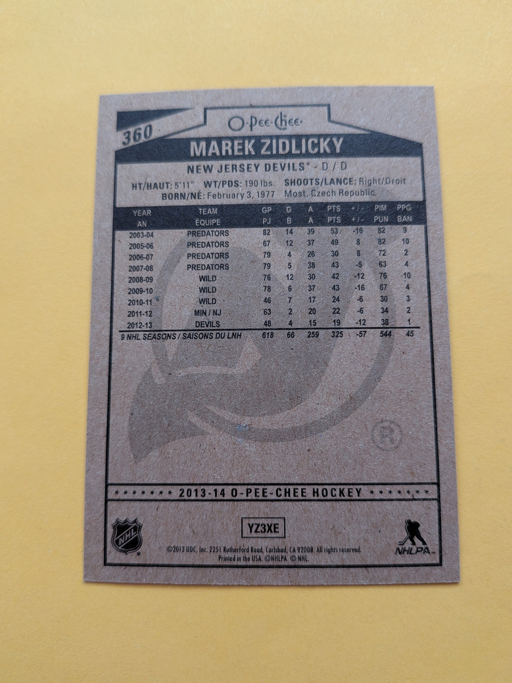 Marek Zidlicky Signed New Jersey Devils Card D