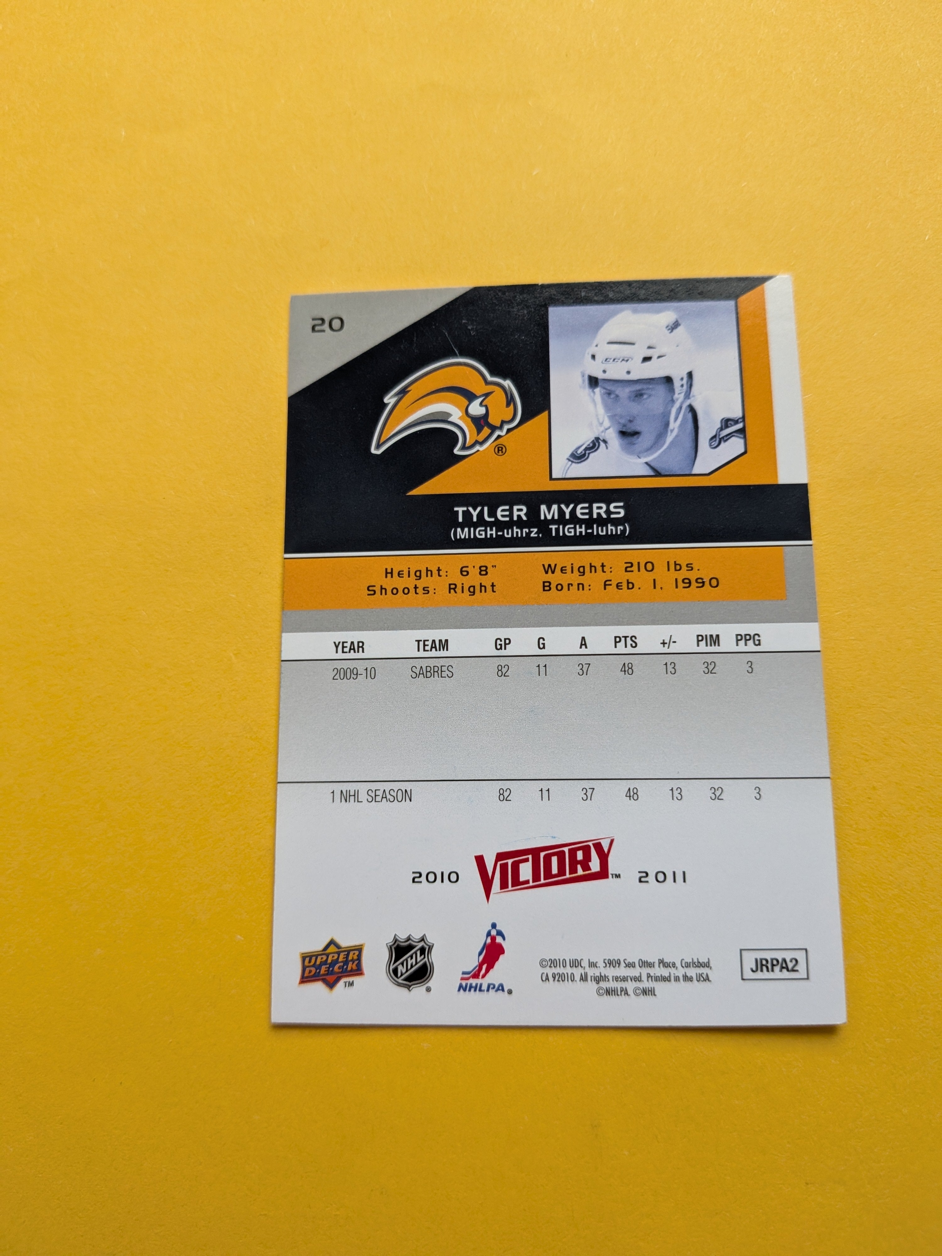 Tyler Myers Signed Buffalo Sabres Card C
