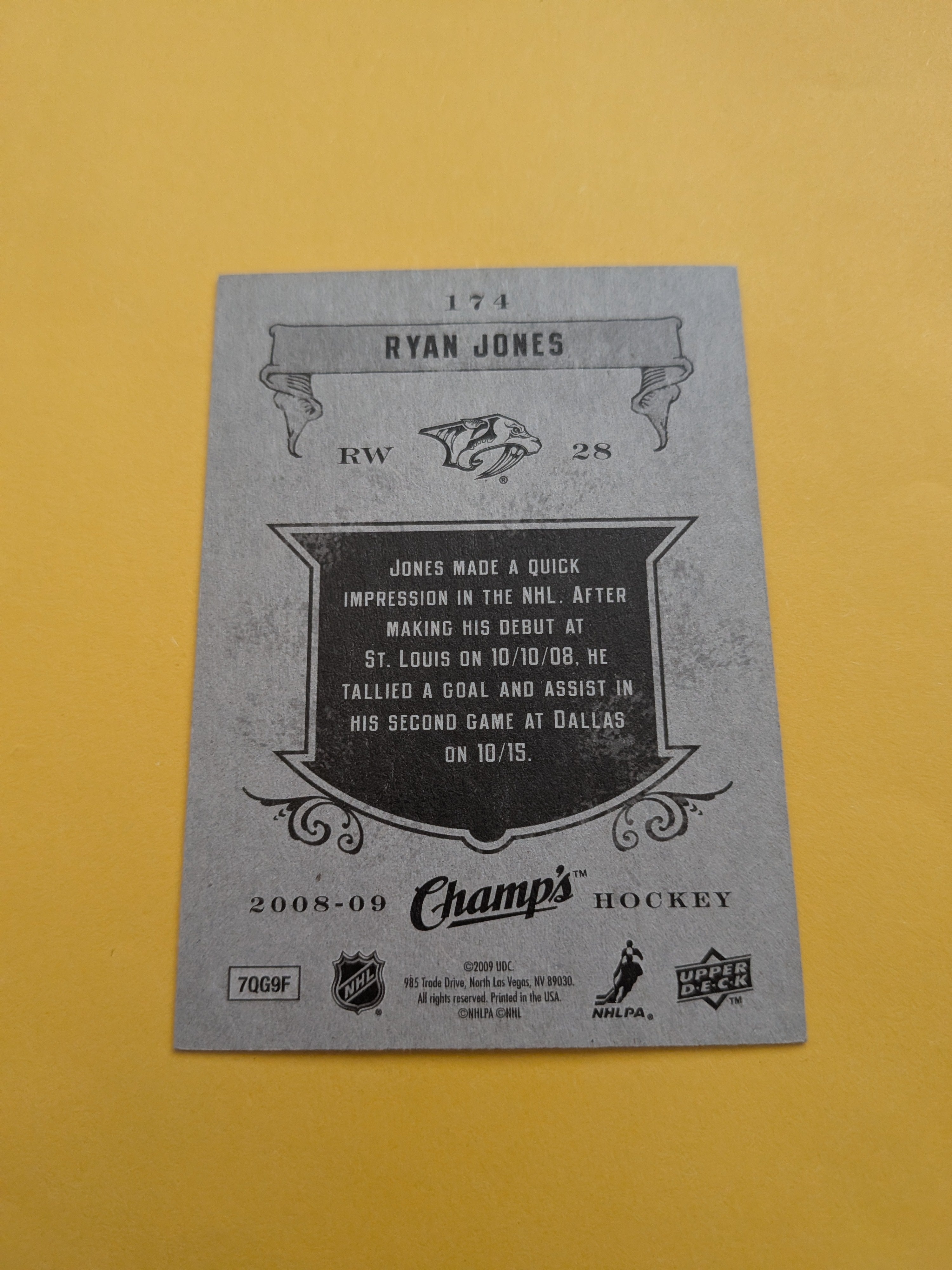Ryan Jones Signed Nashville Predators Rookie Card F