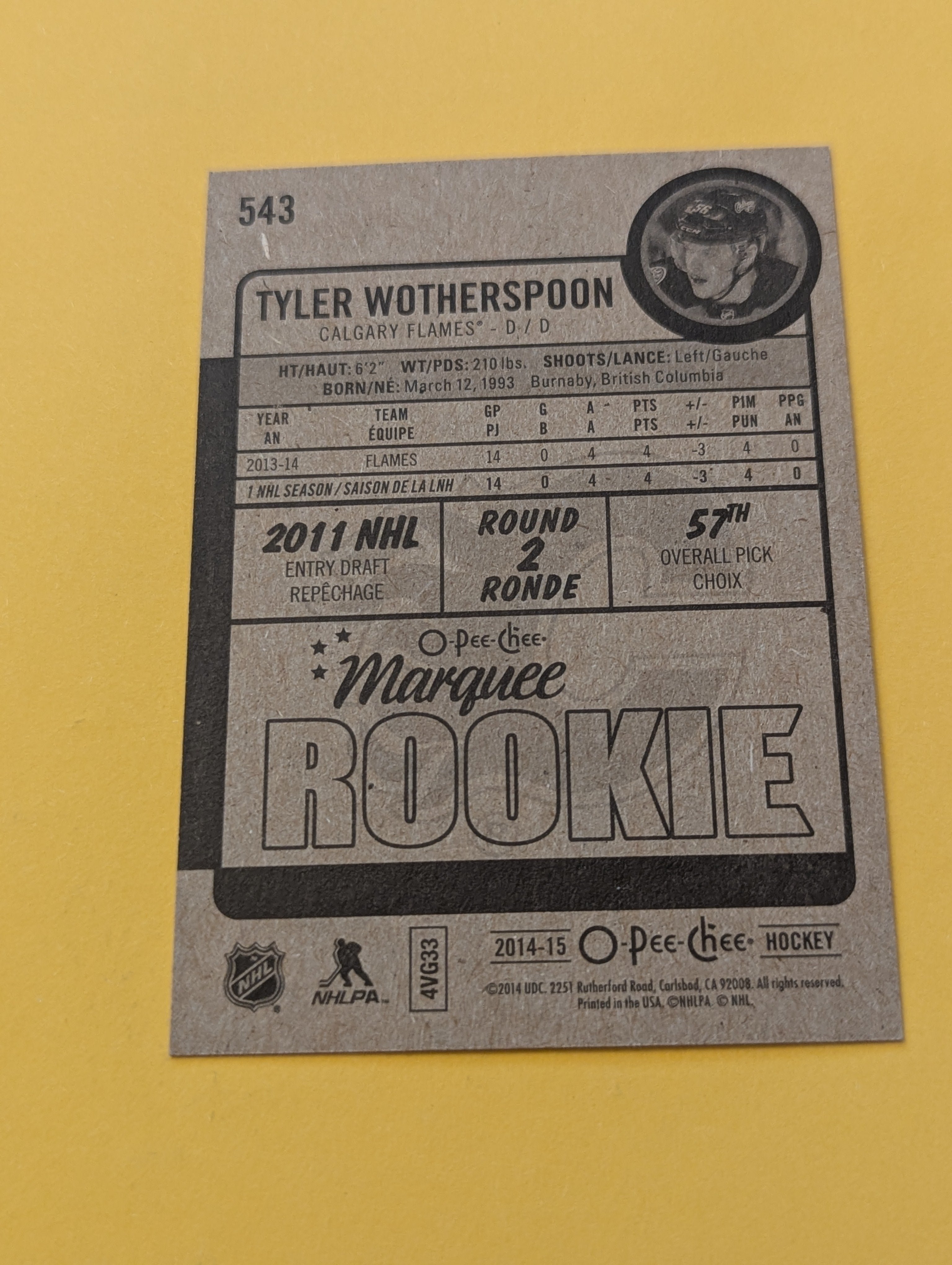 Tyler Wortherspoon Signed Calgary Flames Rookie Card