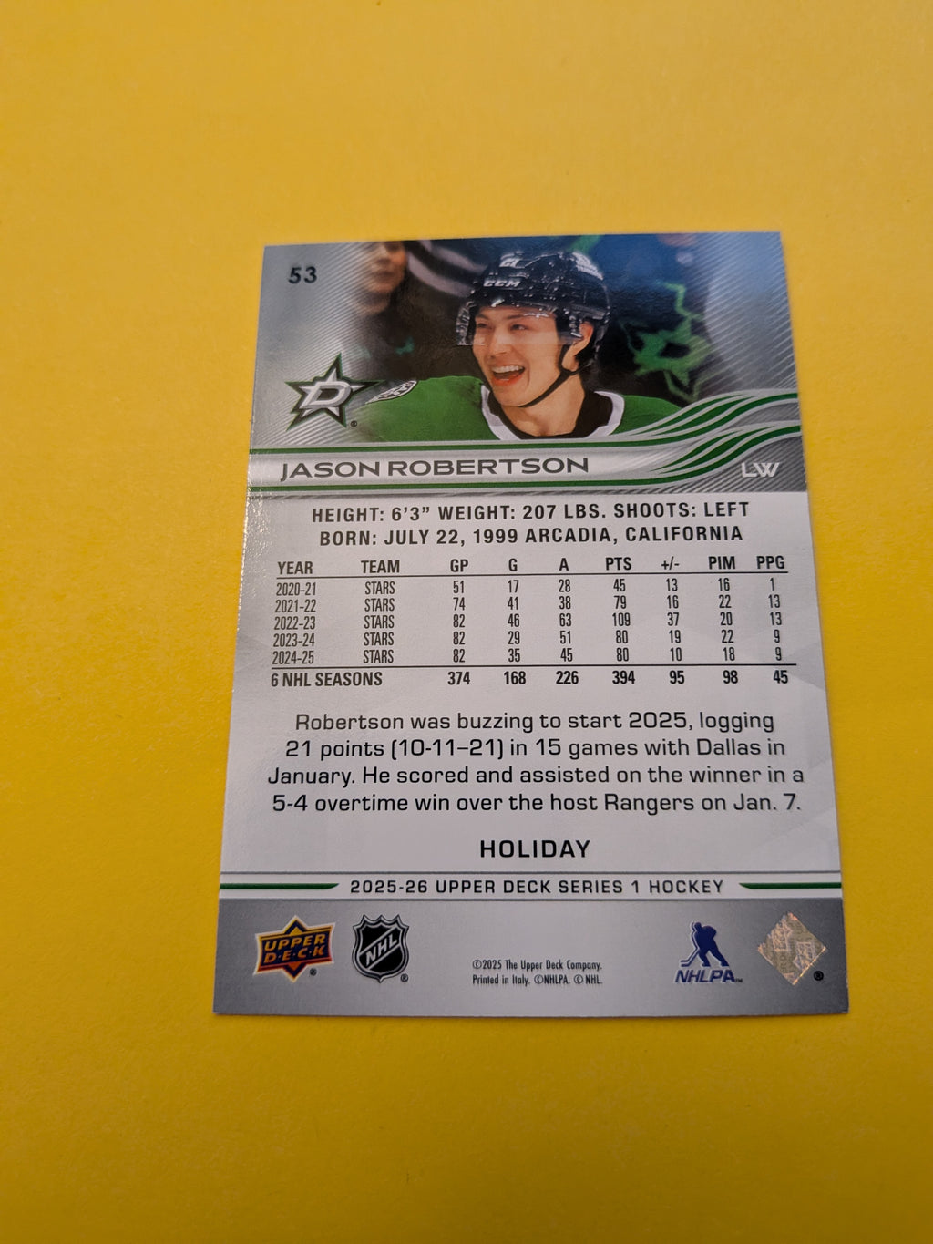 Jason Robertson 25-26 Upper Deck Green Holiday Card