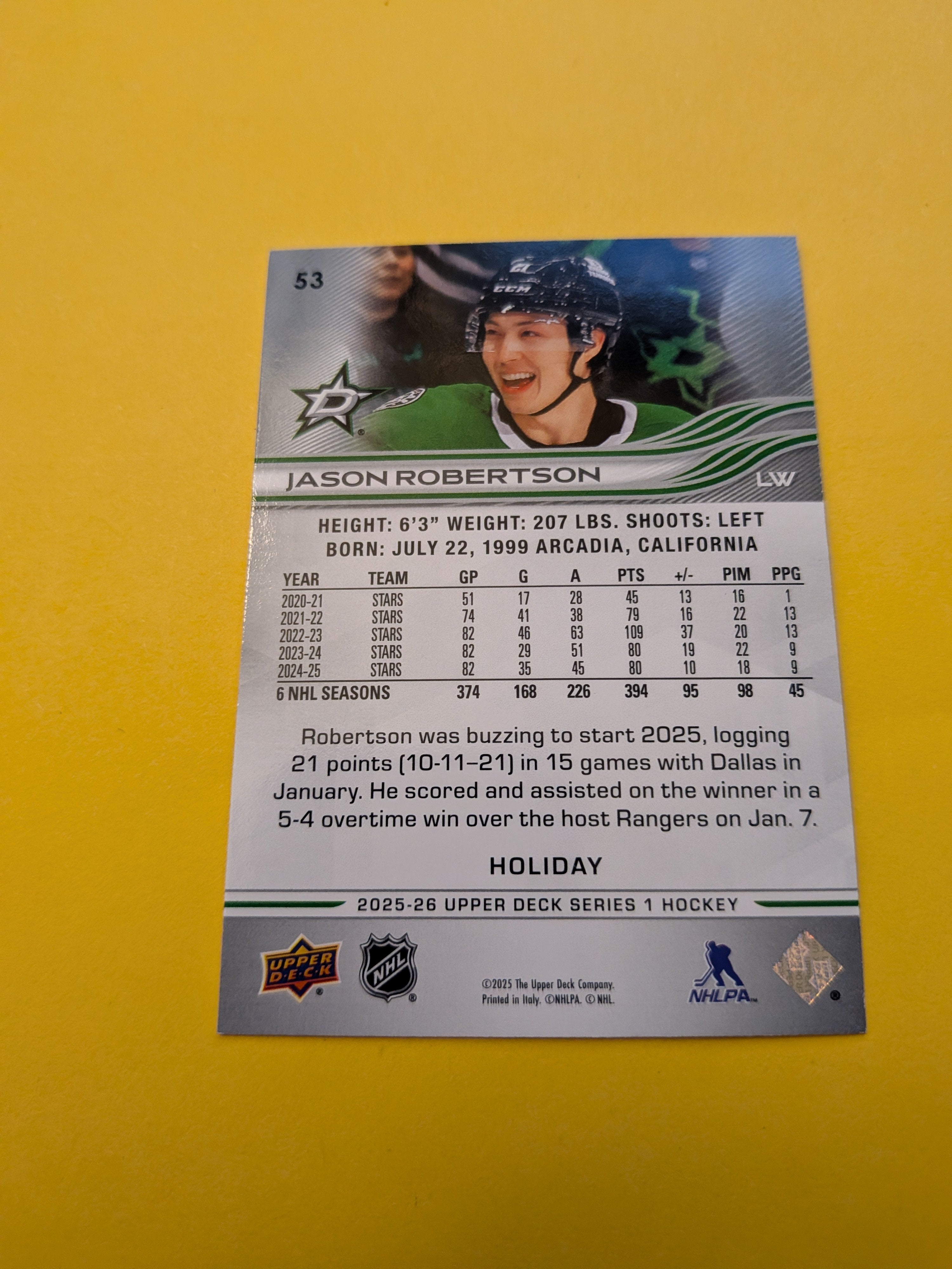 Jason Robertson 25-26 Upper Deck Green Holiday Card