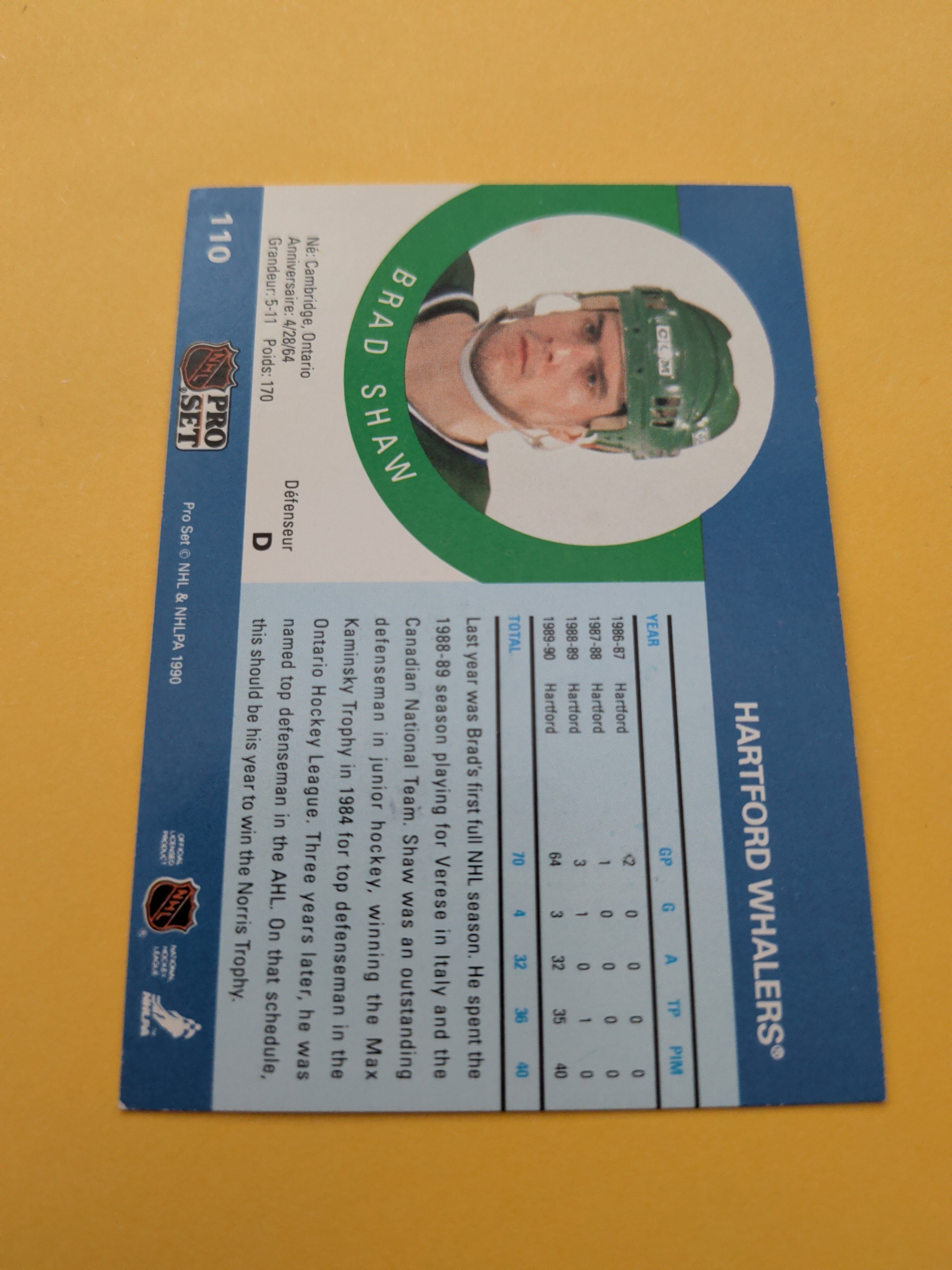 Brad Shaw Signed Hartford Whalers Card E