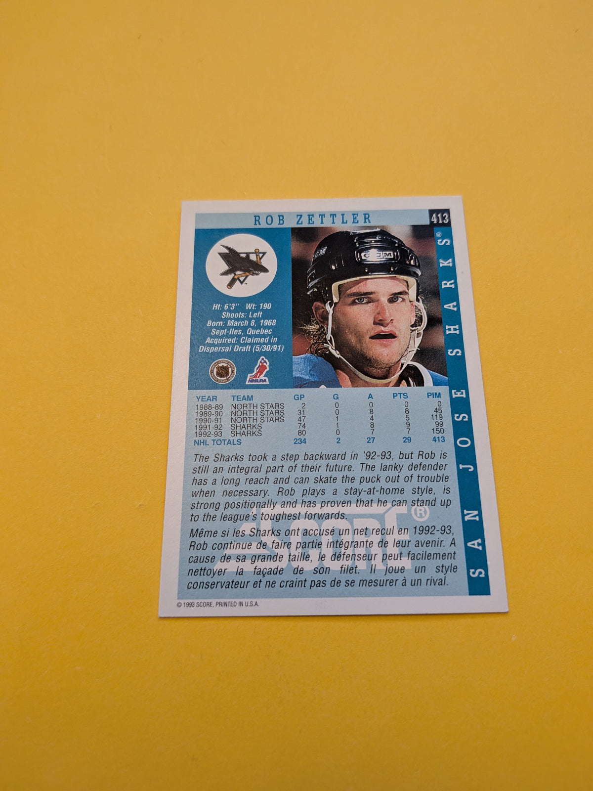 Rob Zettler Signed San Jose Sharks Card A