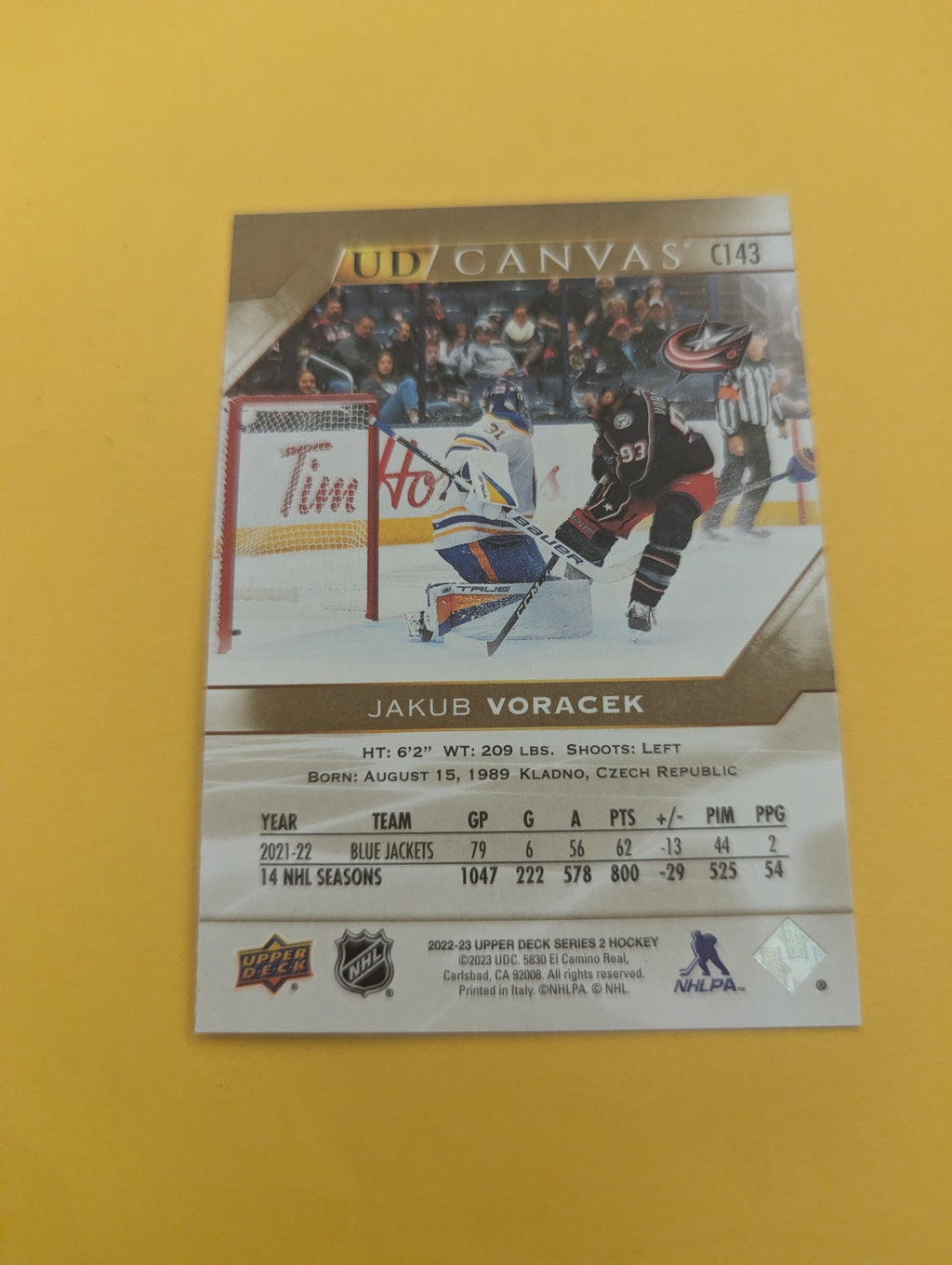 Jakub Voracek 22-23 Upper Deck UD Canvas Card