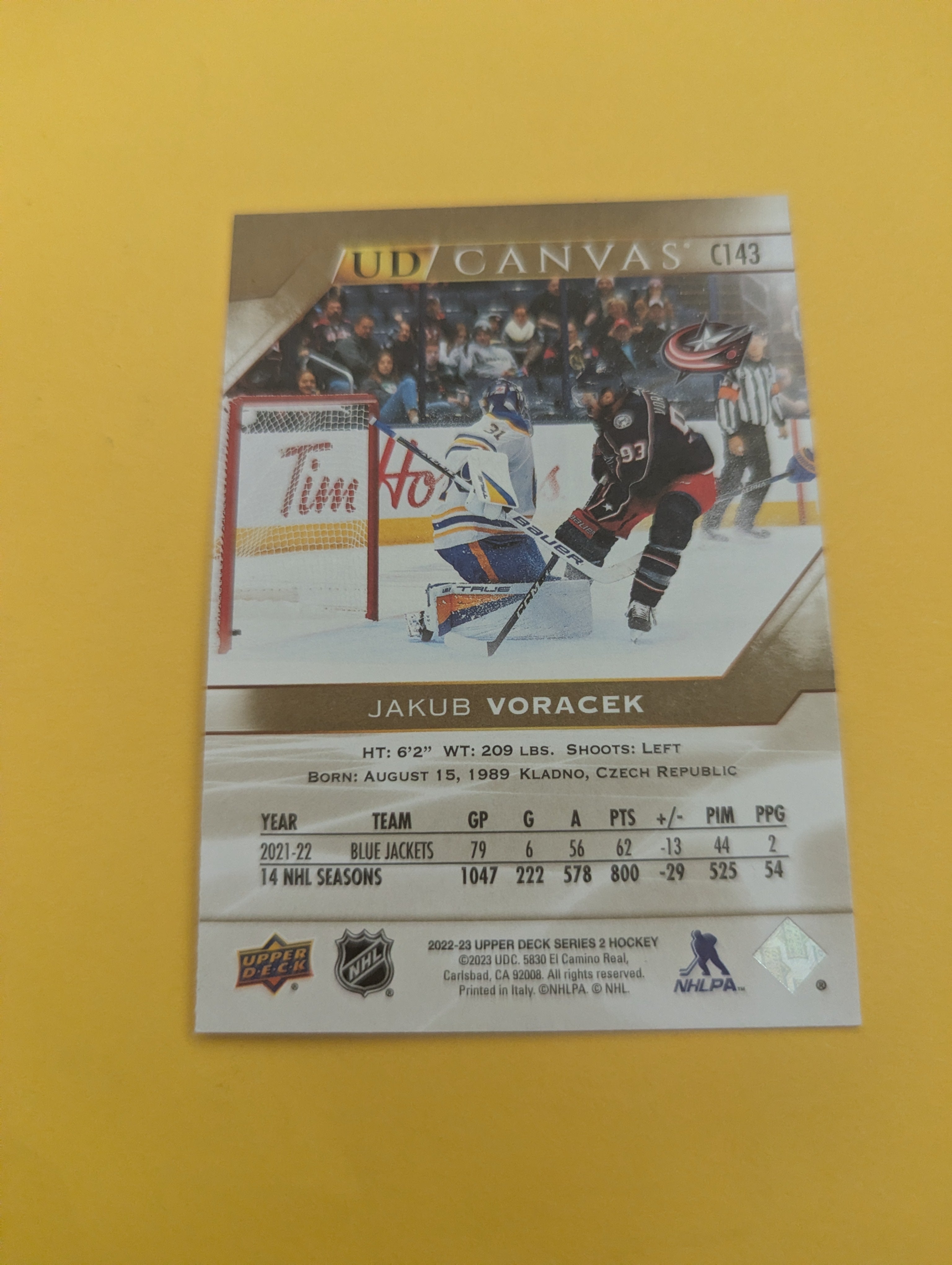 Jakub Voracek 22-23 Upper Deck UD Canvas Card