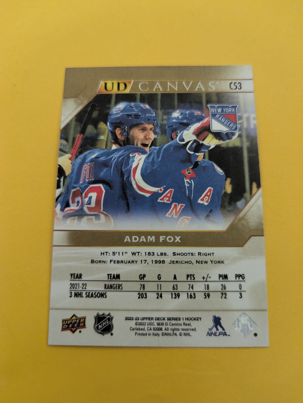 Adam Fox 22-23 Upper Deck UD Canvas Card