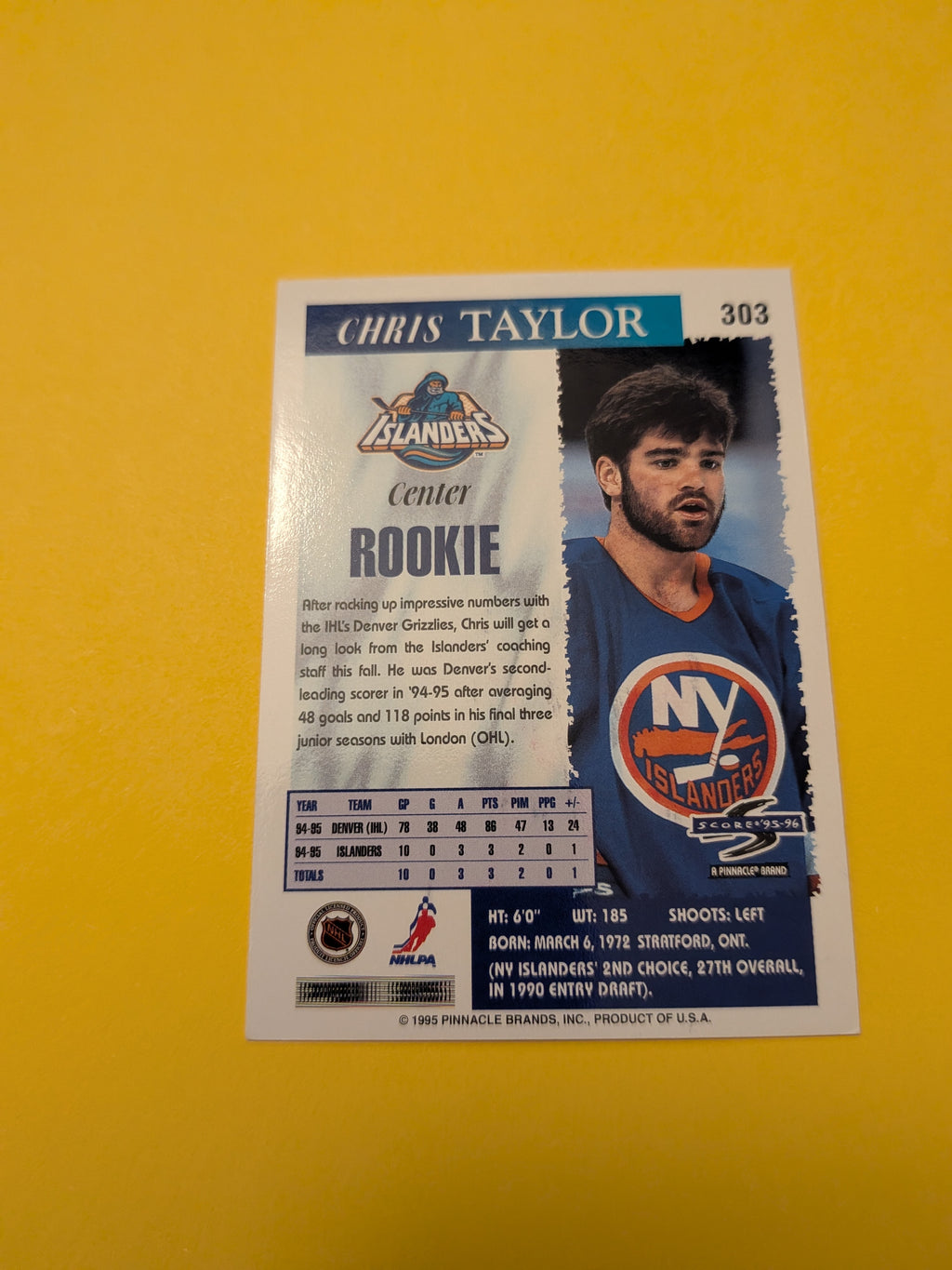 Chris Taylor Signed New York Islanders Rookie Card A