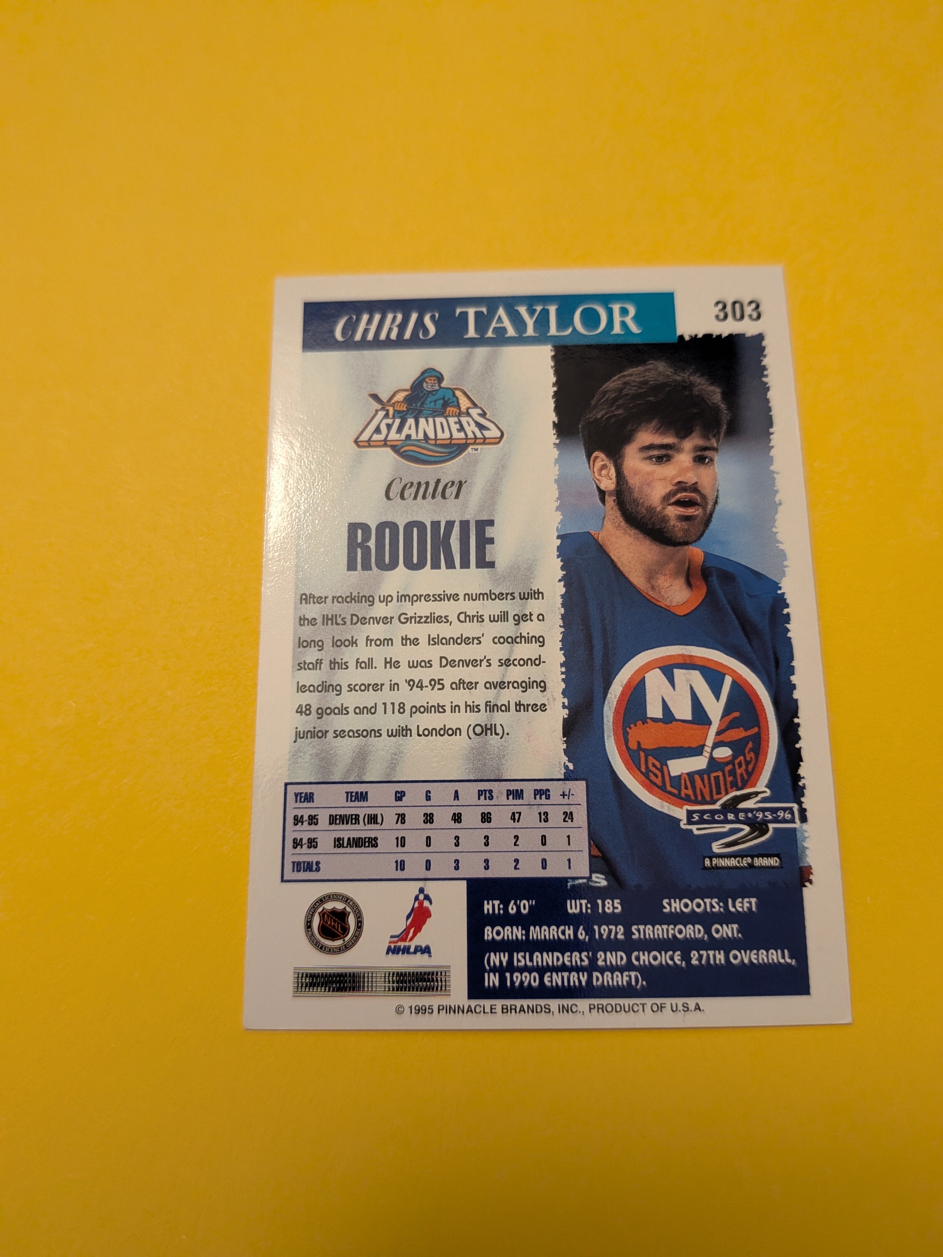 Chris Taylor Signed New York Islanders Rookie Card A