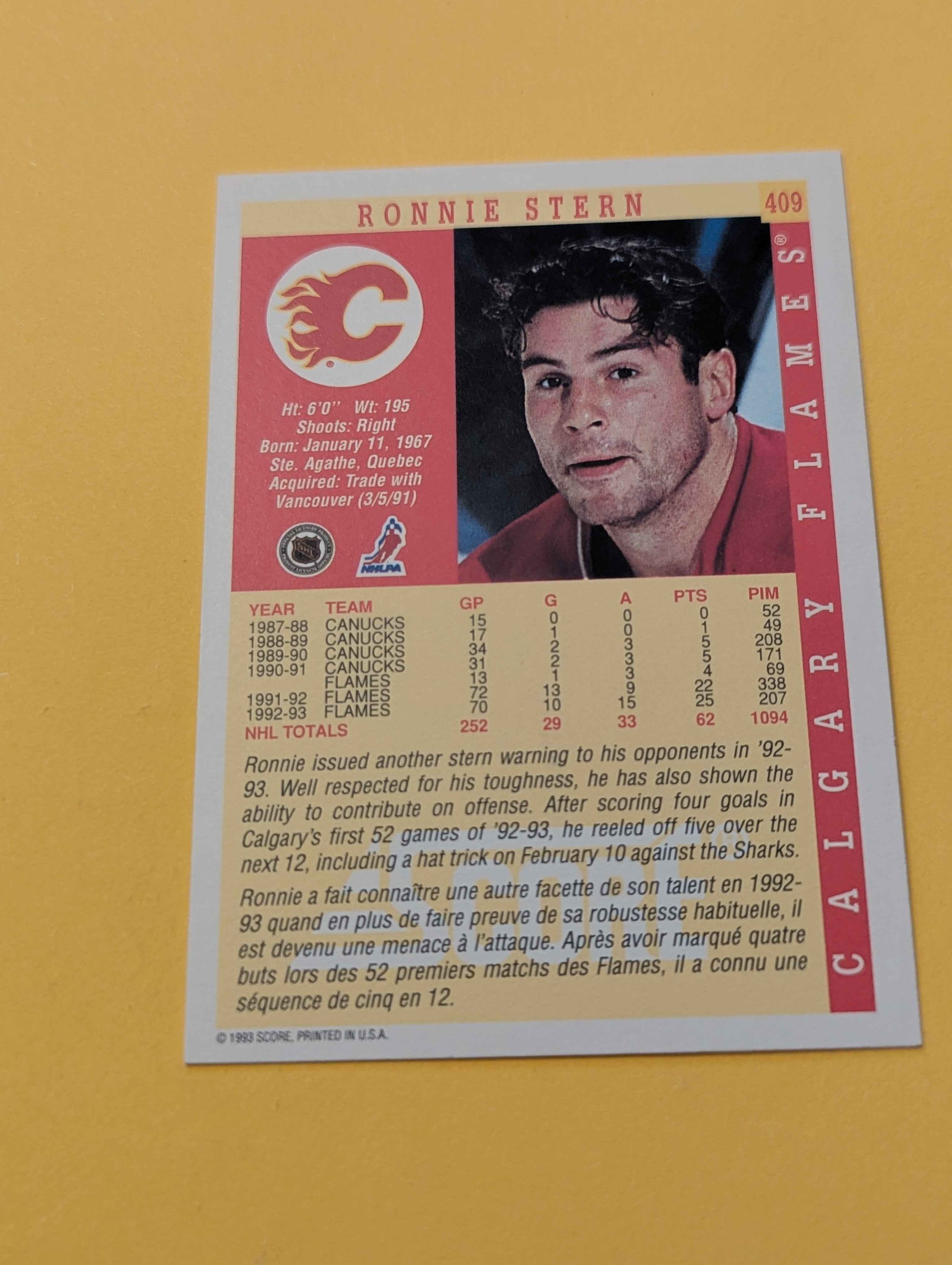 Ronnie Stern Signed Calgary Flames Card