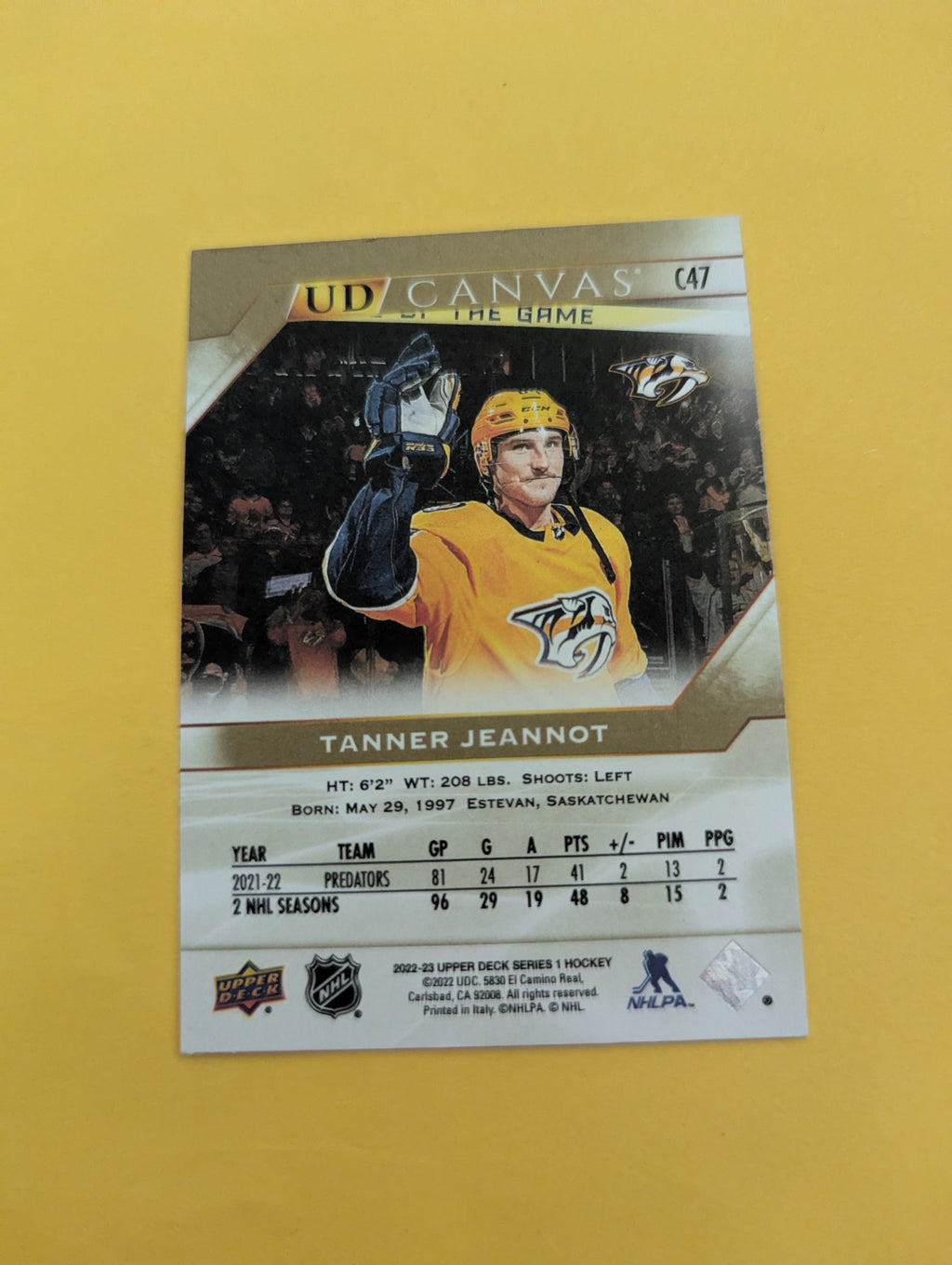 Tanner Jeannot 22-23 Upper Deck UD Canvas Card