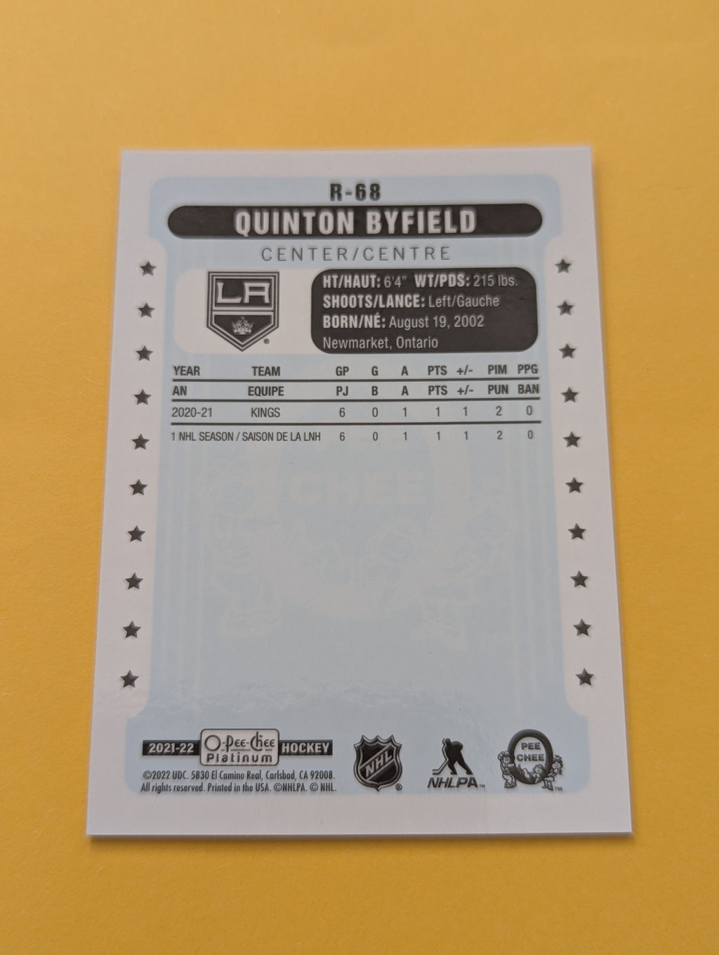 Quinton Byfield 21-22 OPC Platinum Retro Rookie Card