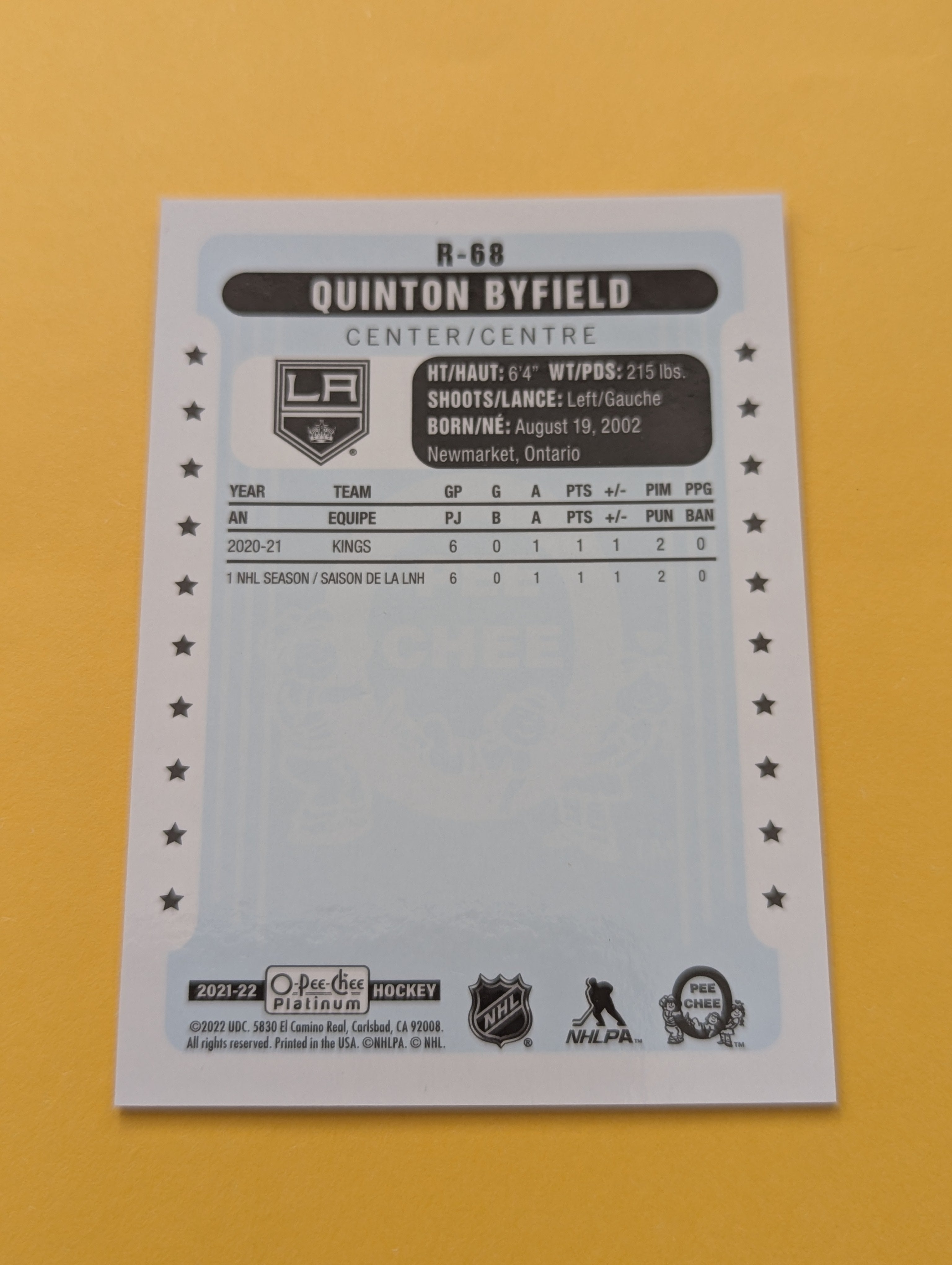 Quinton Byfield 21-22 OPC Platinum Retro Rookie Card
