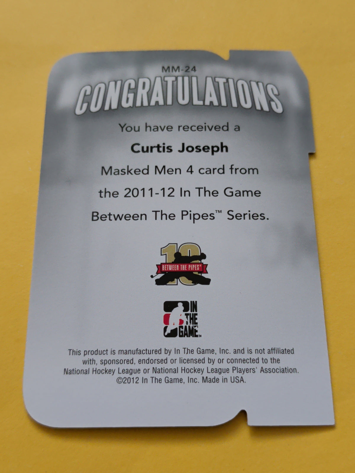 Curtis Joseph 11-12 ITG Between The Pipes Masked Men Card