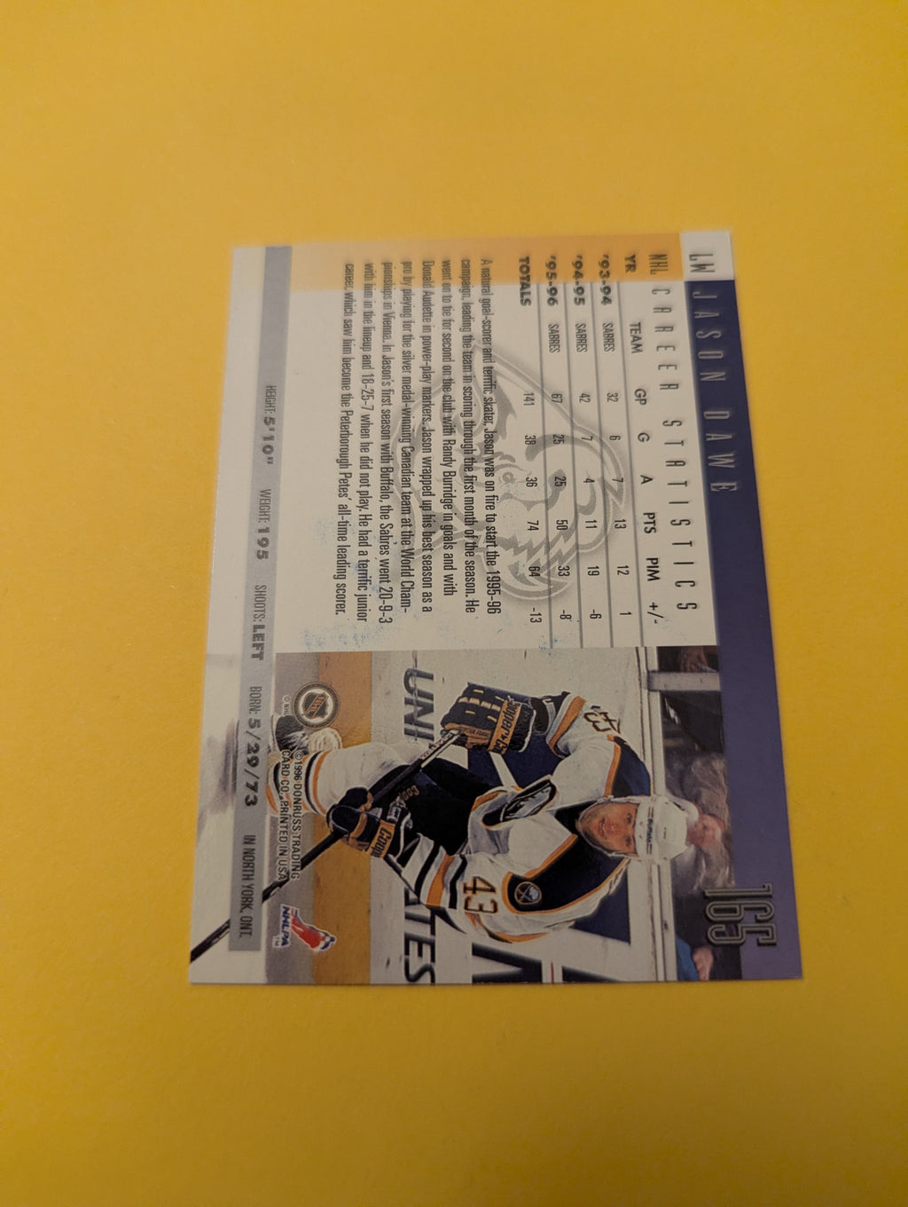 Jason Dawe Signed Buffalo Sabres Card