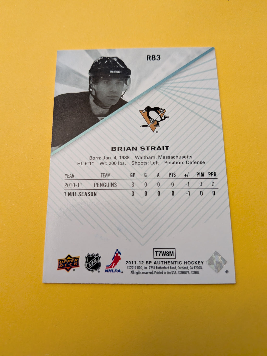 Brian Strait Signed Pittsburgh Penguins Rookie Card B