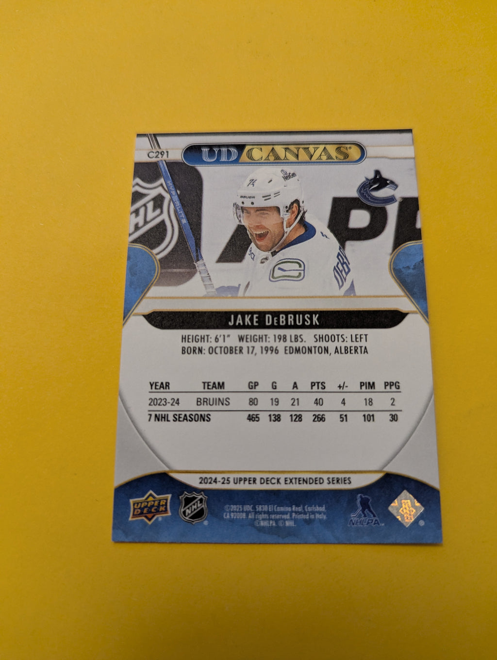 Jake Debrusk 24-25 Upper Deck UD Canvas Card